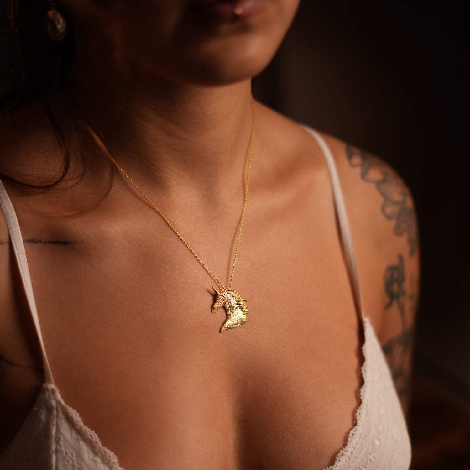 Gold-Plated Unicorn Pendant Necklace on Sterling Silver Chain for Captivating Mystical Allure