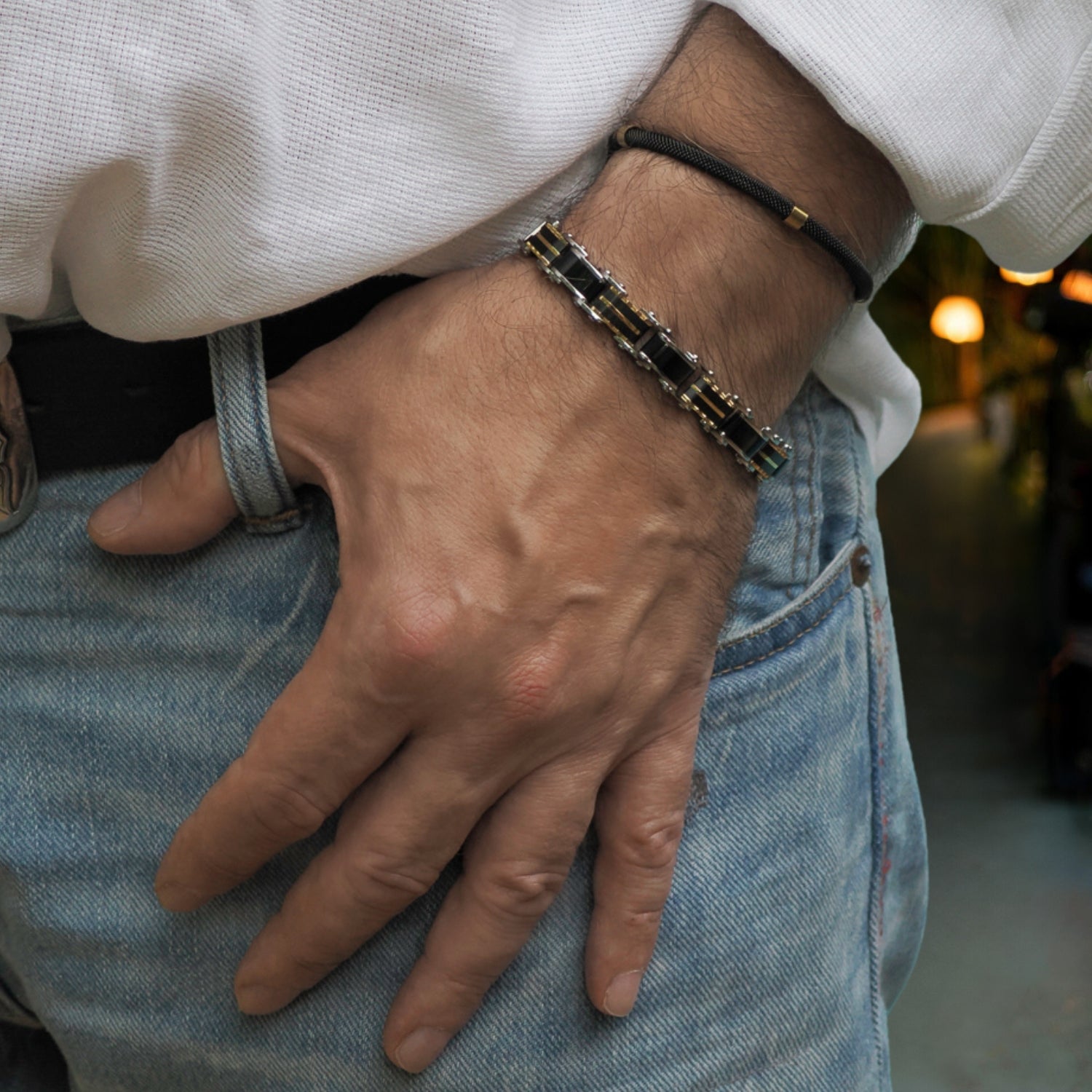 Handcrafted Black Steel and Gold Bracelet for a Modern, Masculine Aesthetic