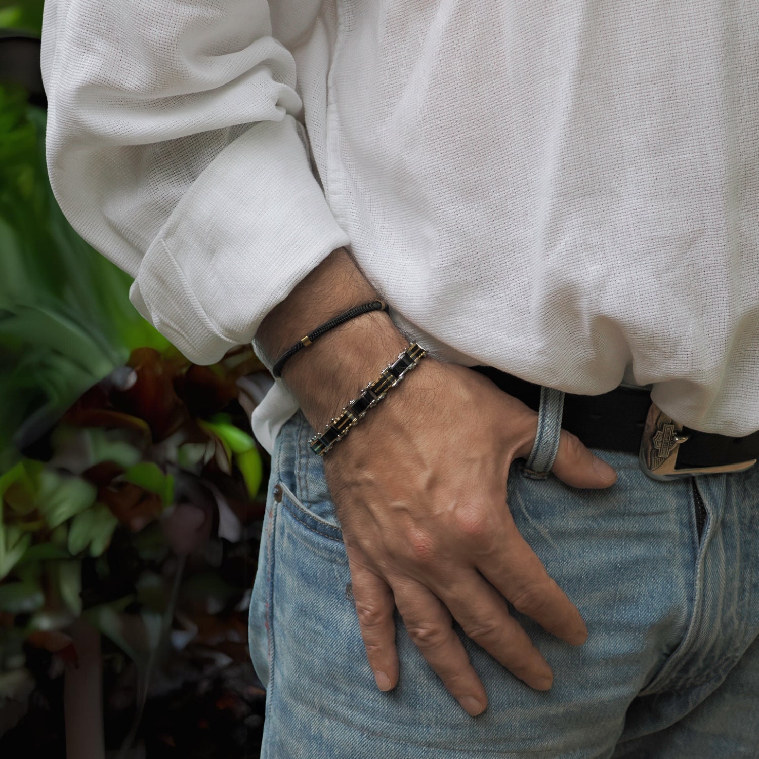 Handmade Black Stainless Steel Bracelet with Gold Stainless Steel for Bold Masculinity