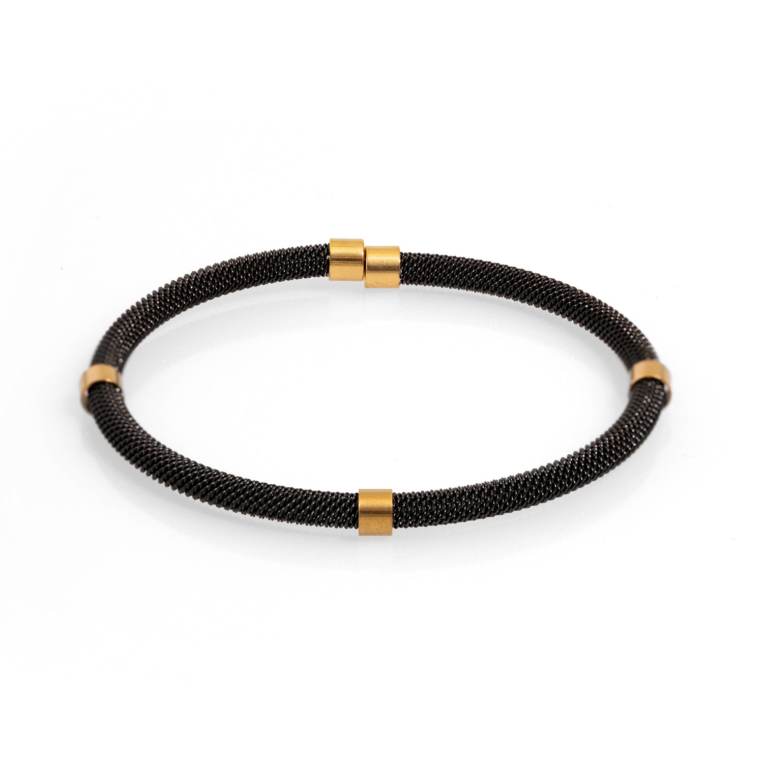 Men’s Fashion Black Steel Bracelet with Gold-Plated Accents for Timeless Elegance