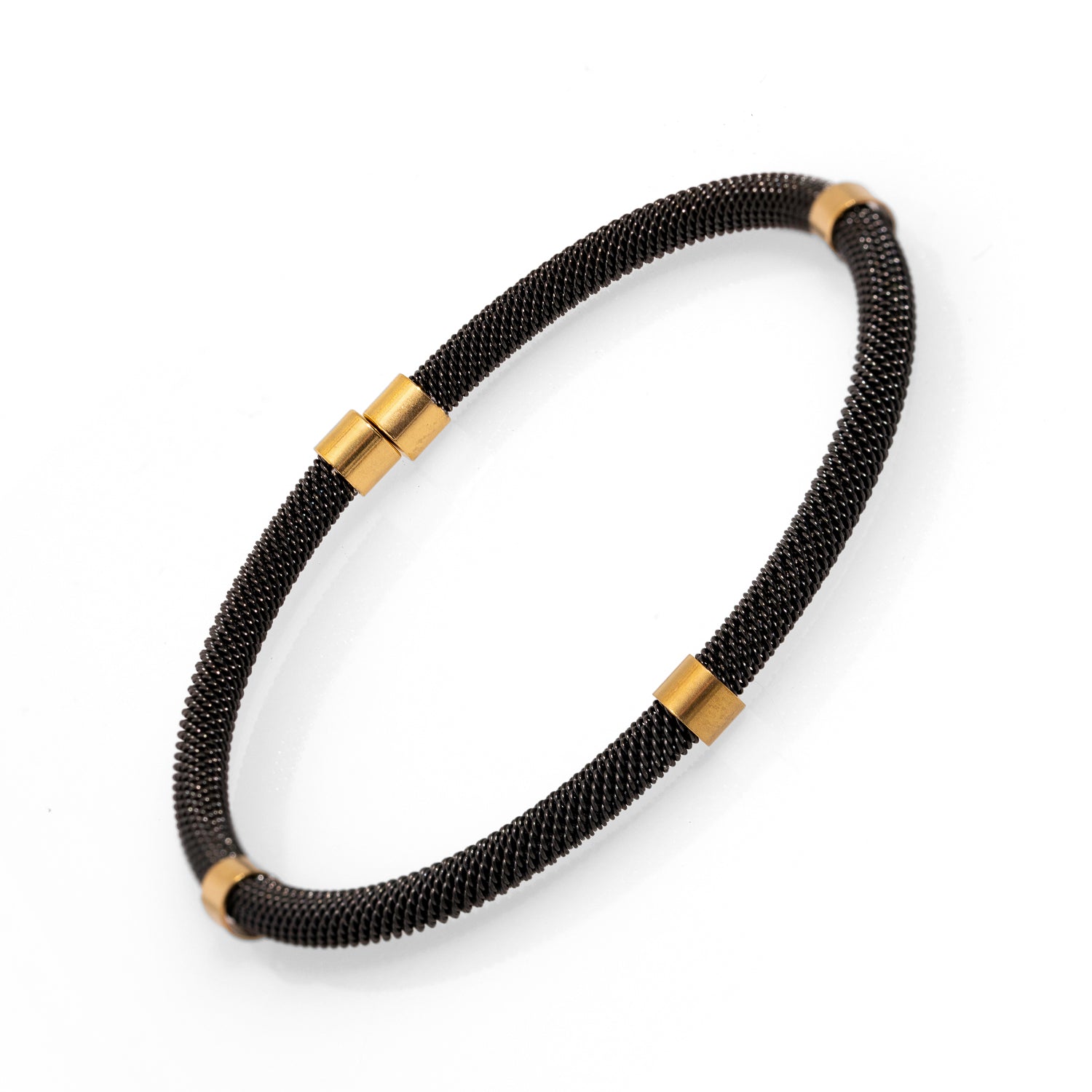 Minimalist Black Steel Bracelet with Gold Accents for Sophisticated Men’s Fashion