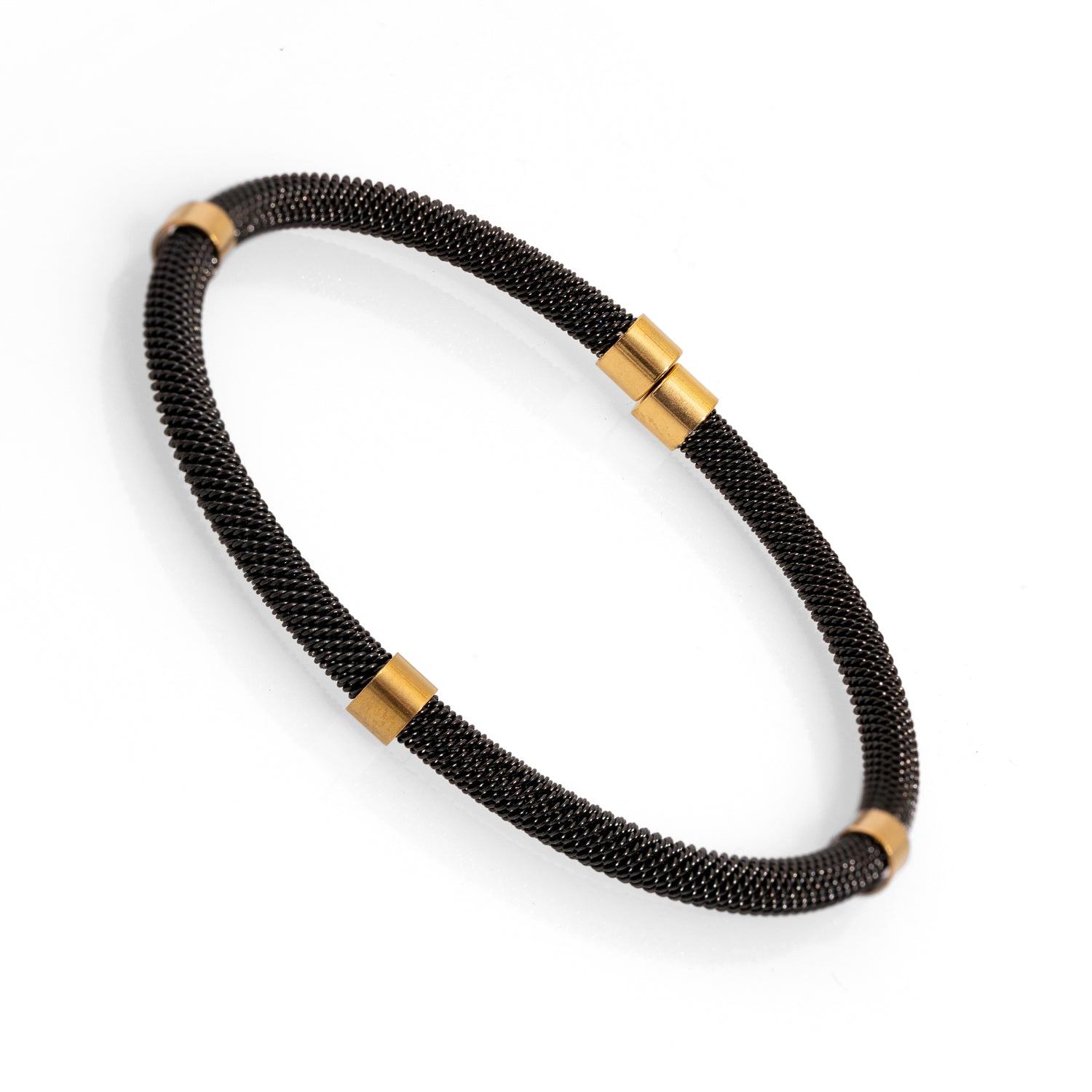 Gold-Plated Accented Black Steel Bracelet for Modern and Elegant Men's Style