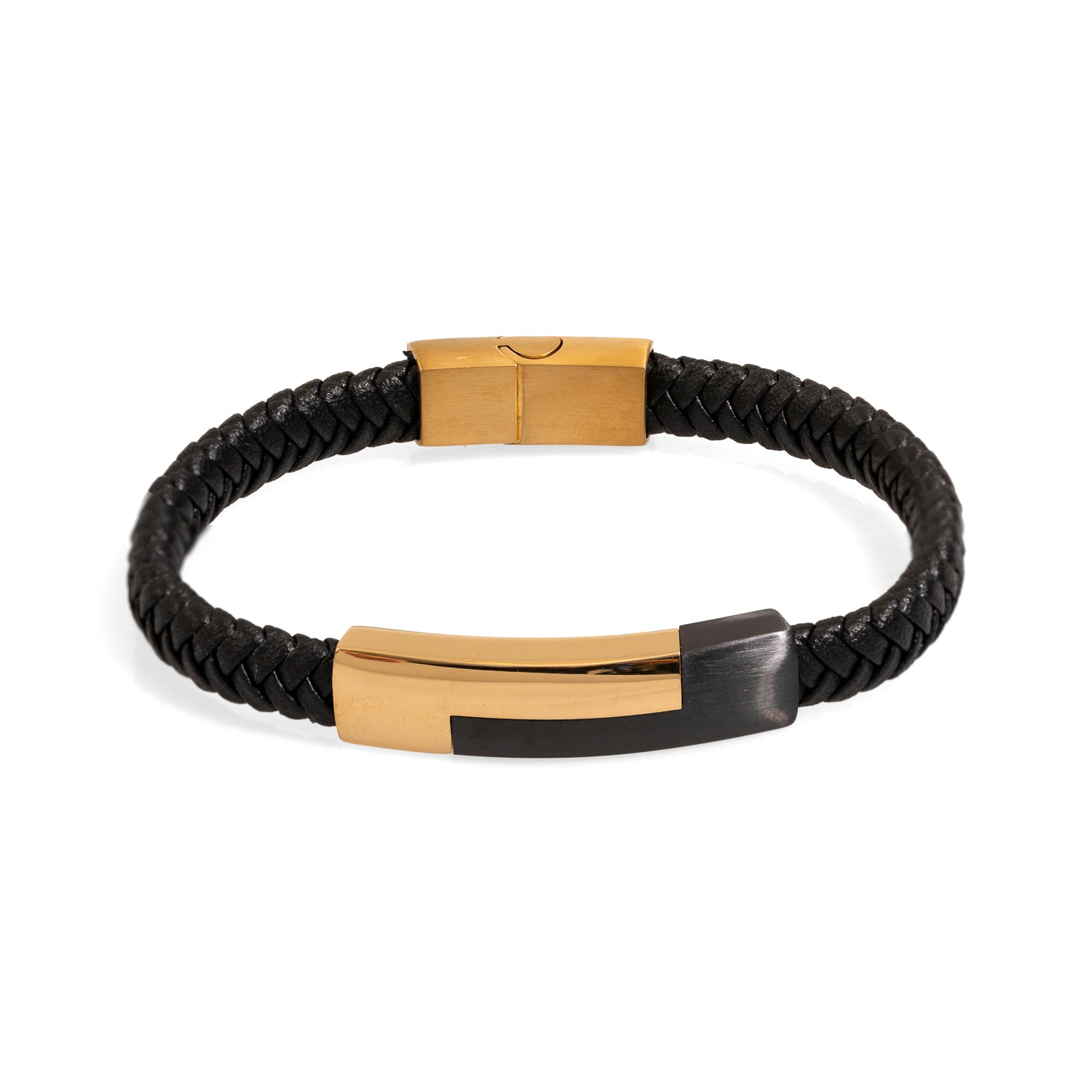 Men's Style Black Leather Gold Design Bracelet for Luxury and Modern Appeal