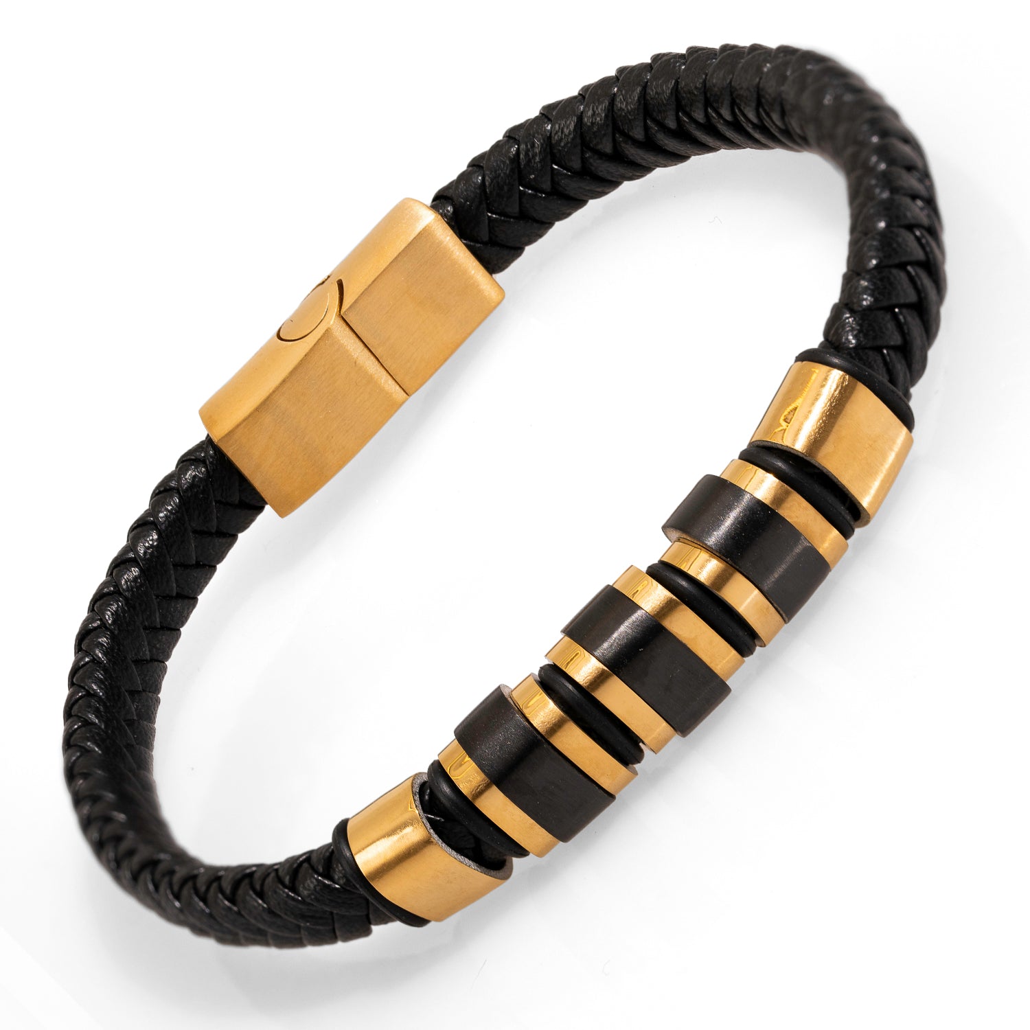 Black Leather and Gold Men’s Bracelet for a Stylish, Luxury Addition to Your Wardrobe