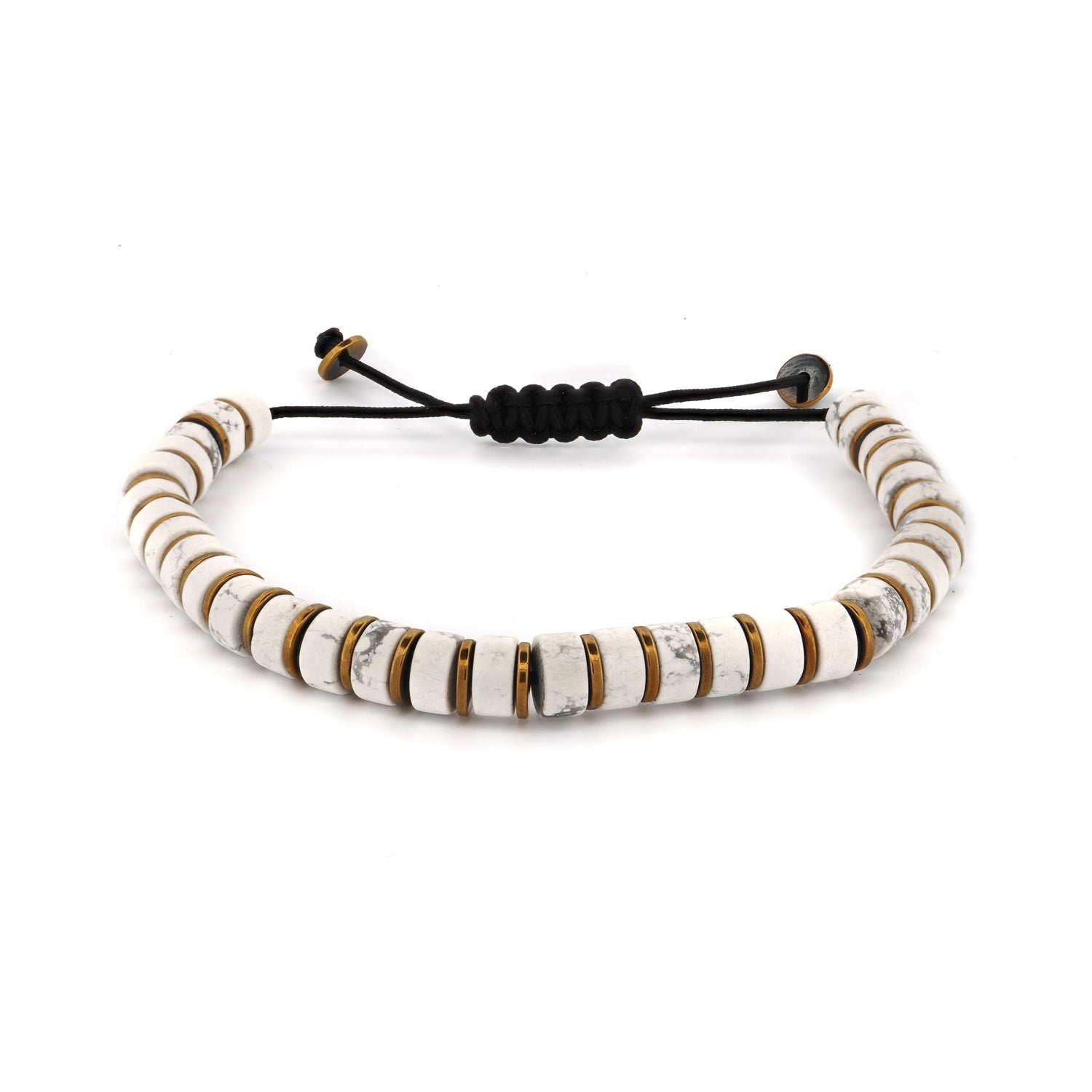 Men's White Howlite & Gold Hematite bracelet combining stylish design with grounding and calming properties.