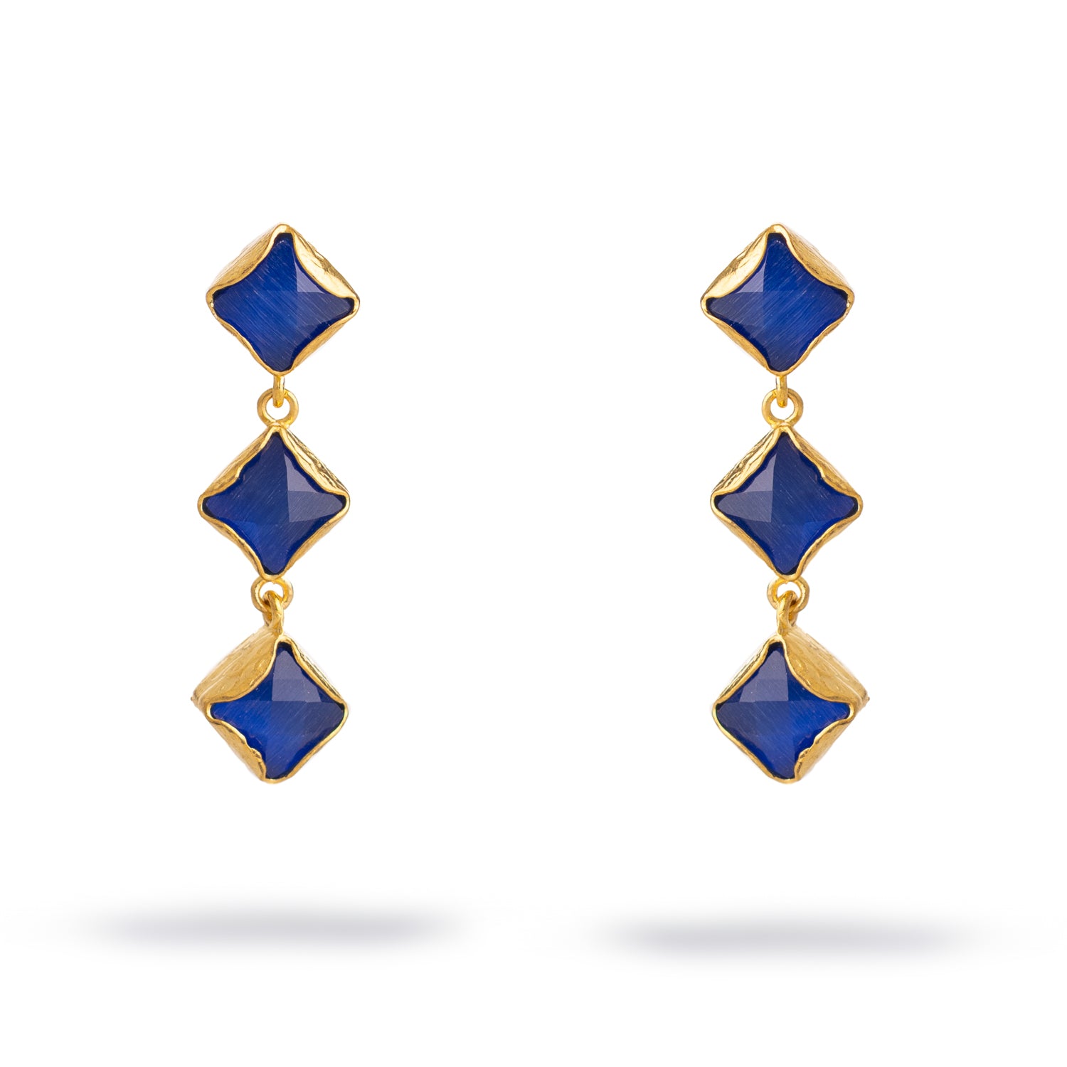 Midnight Blue Cat Eye Gold Earrings