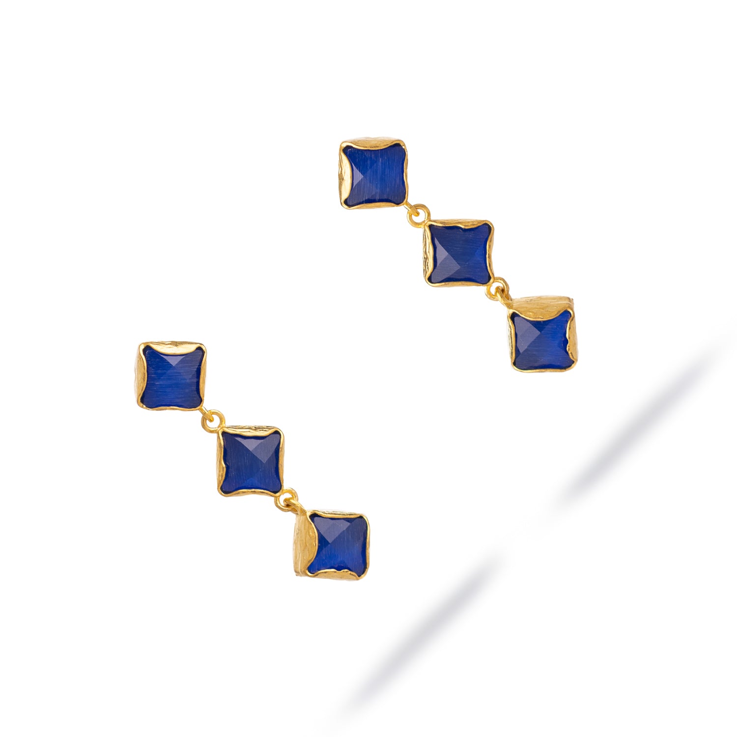 Midnight Blue Cat Eye Gold Earrings