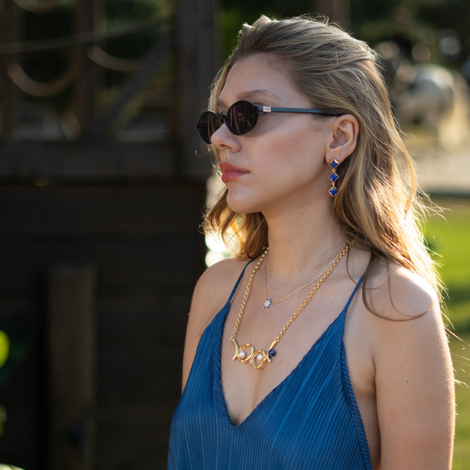 Midnight Blue Cat Eye Gold Earrings