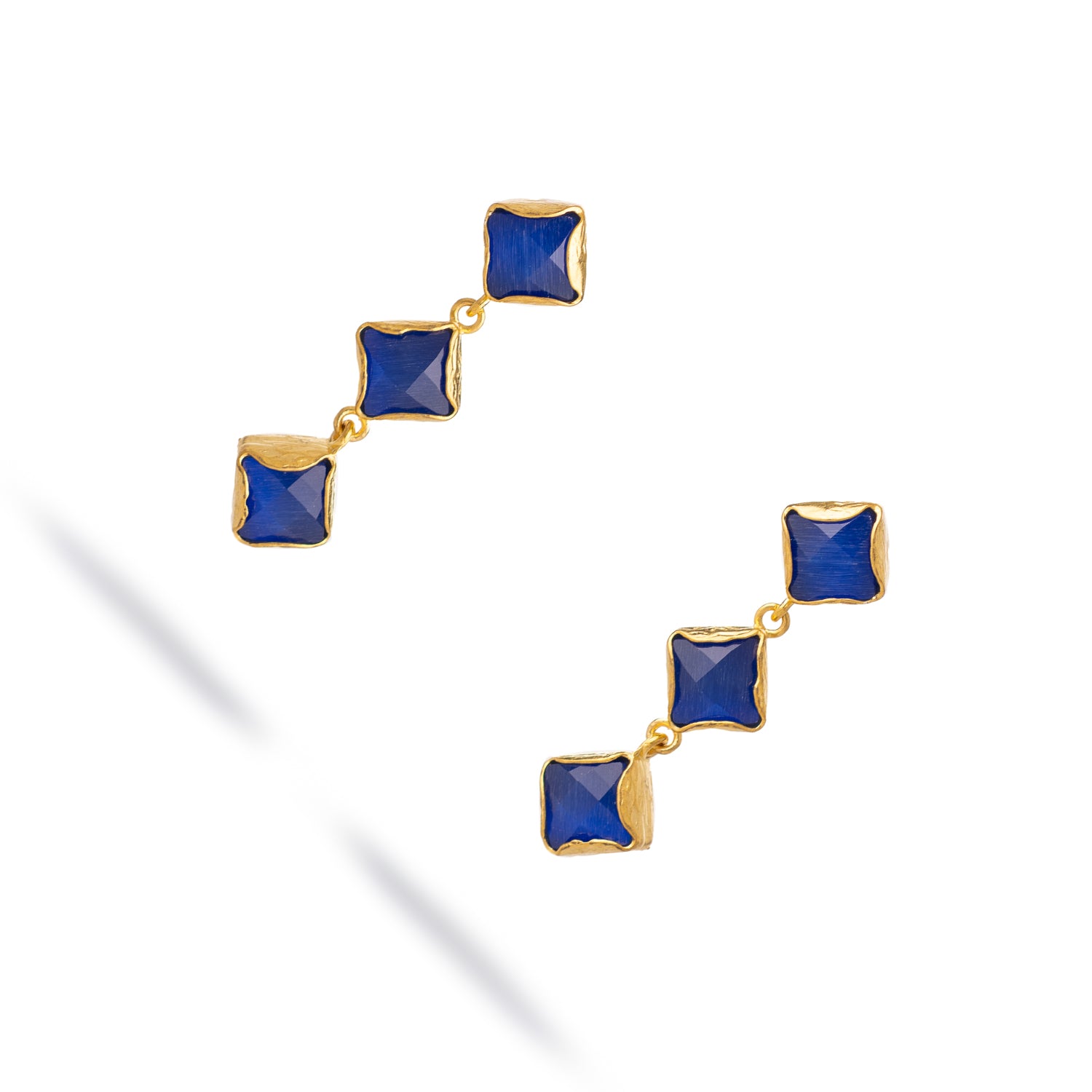 Midnight Blue Cat Eye Gold Earrings