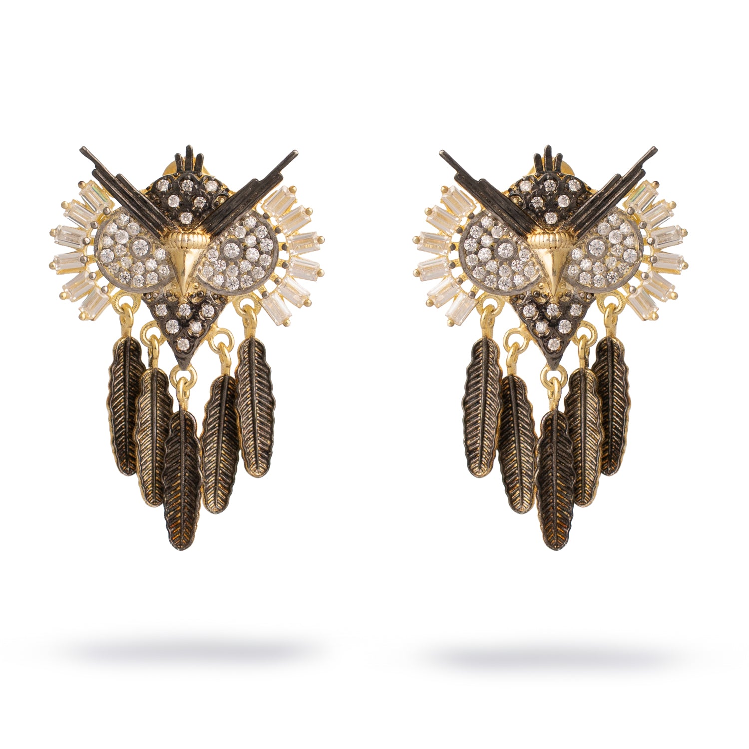 Midnight Owl Sparkling Feather Earrings