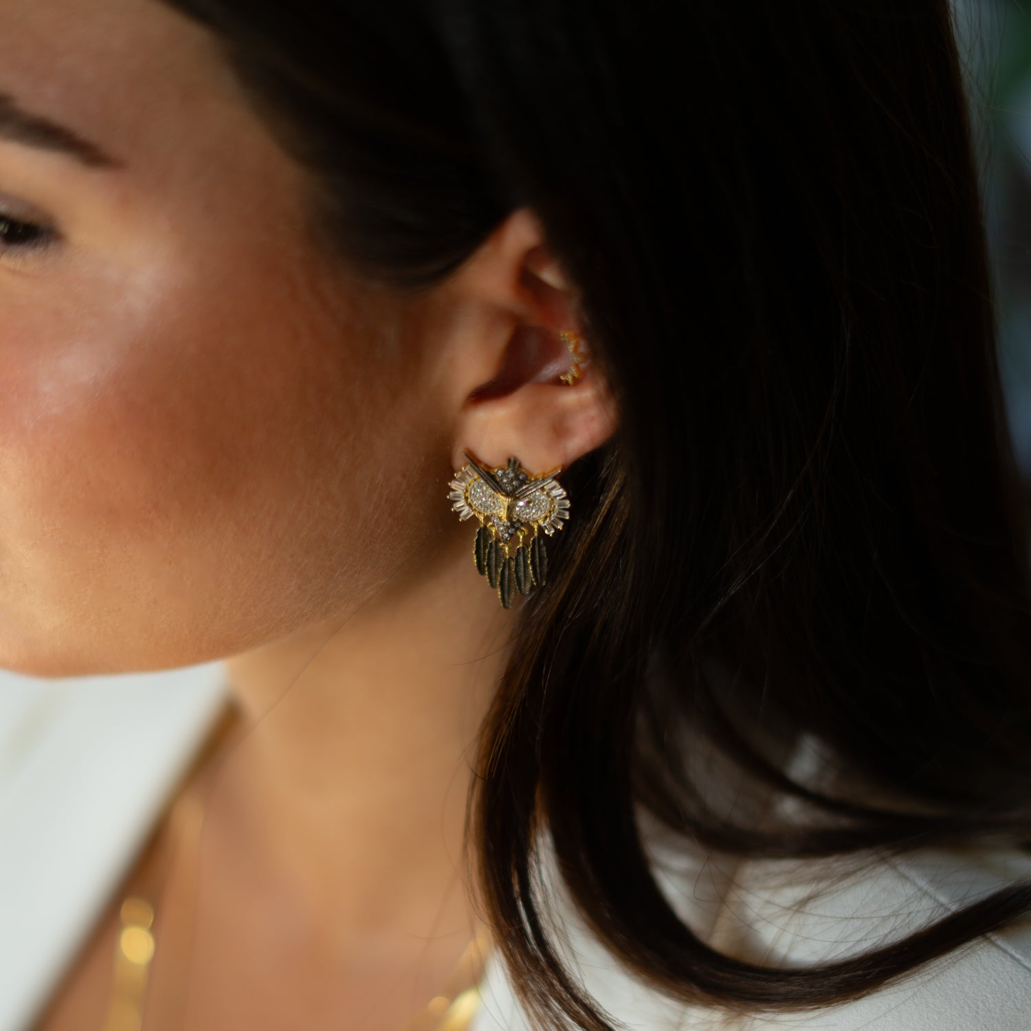 Midnight Owl Sparkling Feather Earrings