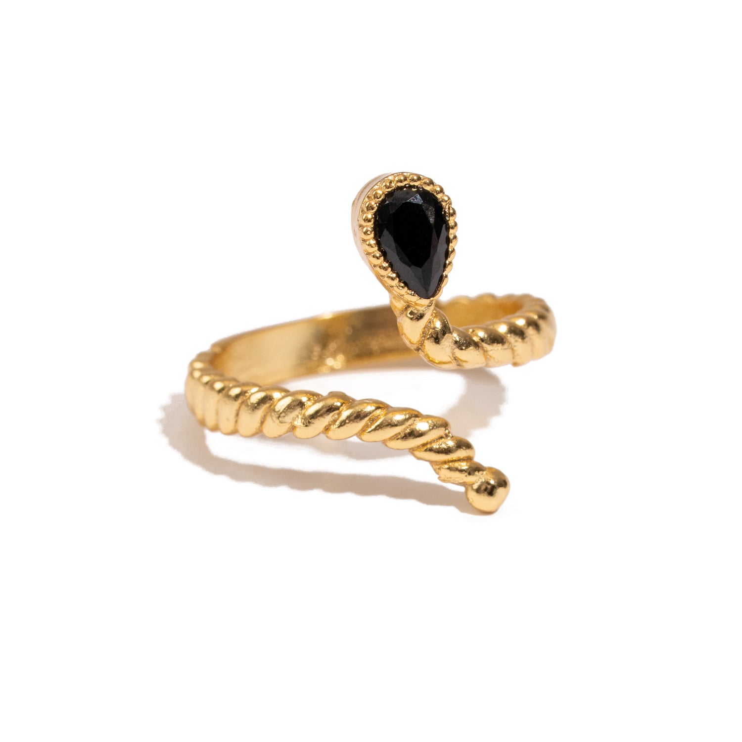 Midnight Teardrop Black Onyx Gold Adjustable Ring