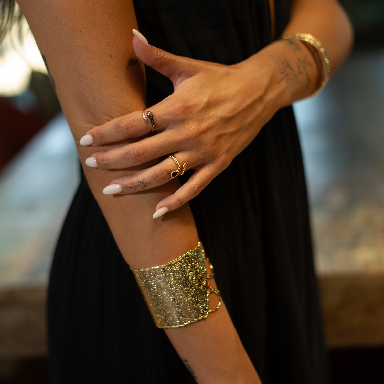 Midnight Teardrop Black Onyx Gold Adjustable Ring