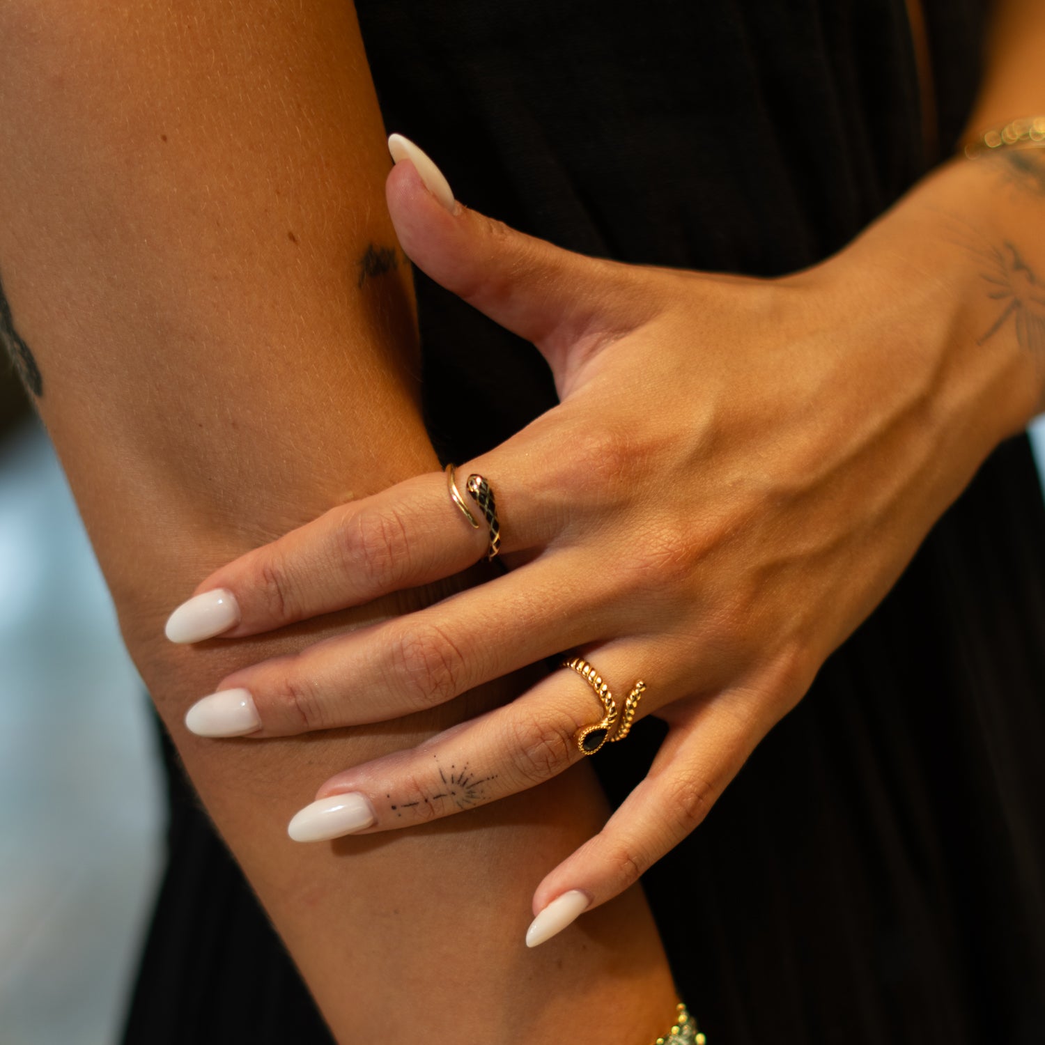 Midnight Teardrop Black Onyx Gold Adjustable Ring