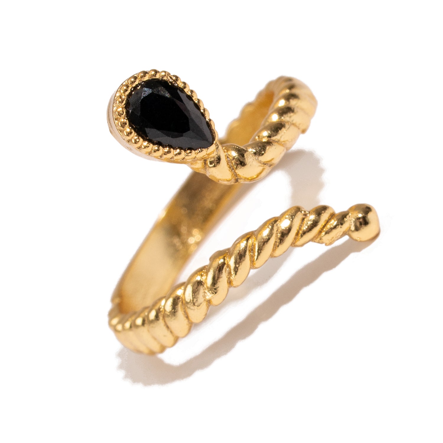 Midnight Teardrop Black Onyx Gold Adjustable Ring