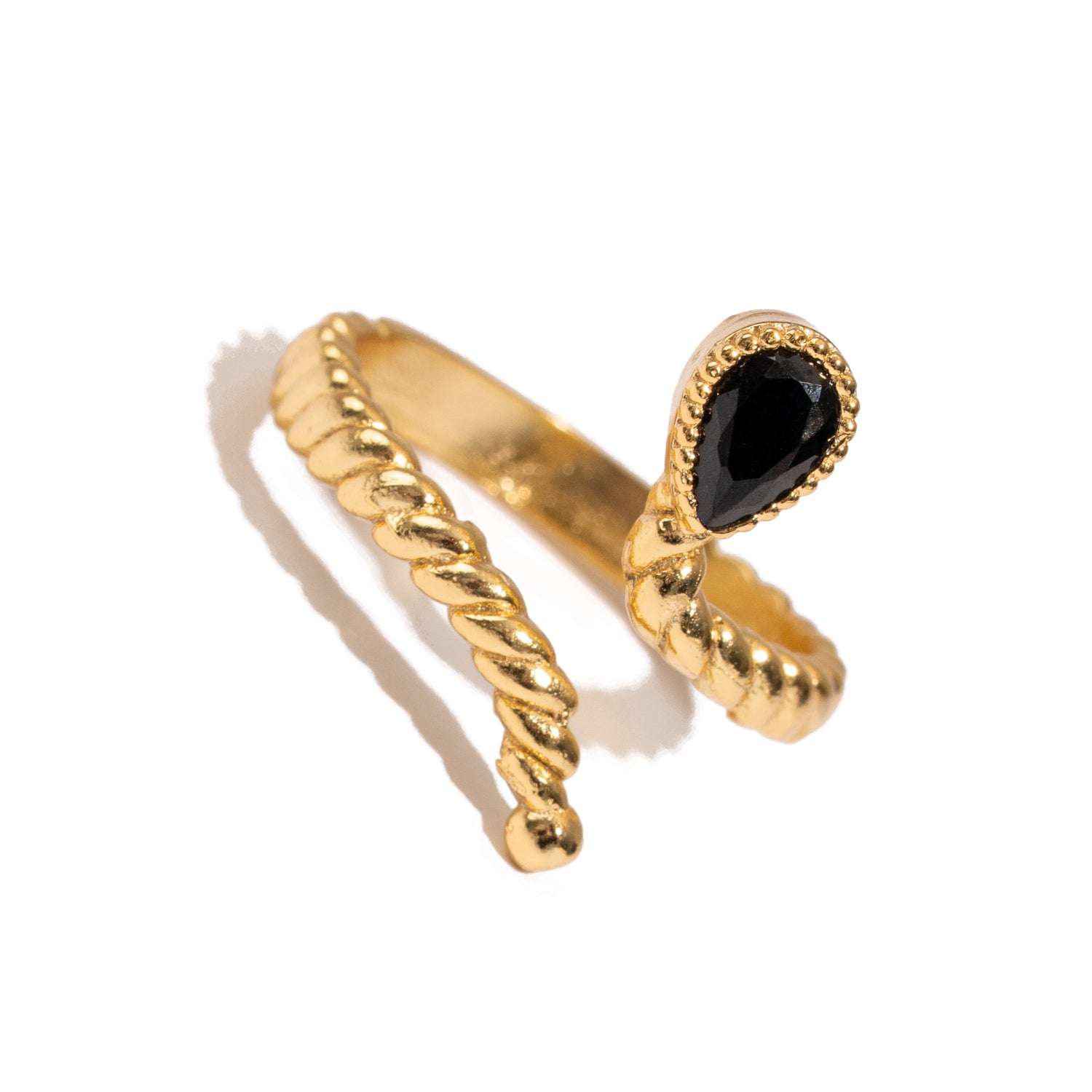 Midnight Teardrop Black Onyx Gold Adjustable Ring