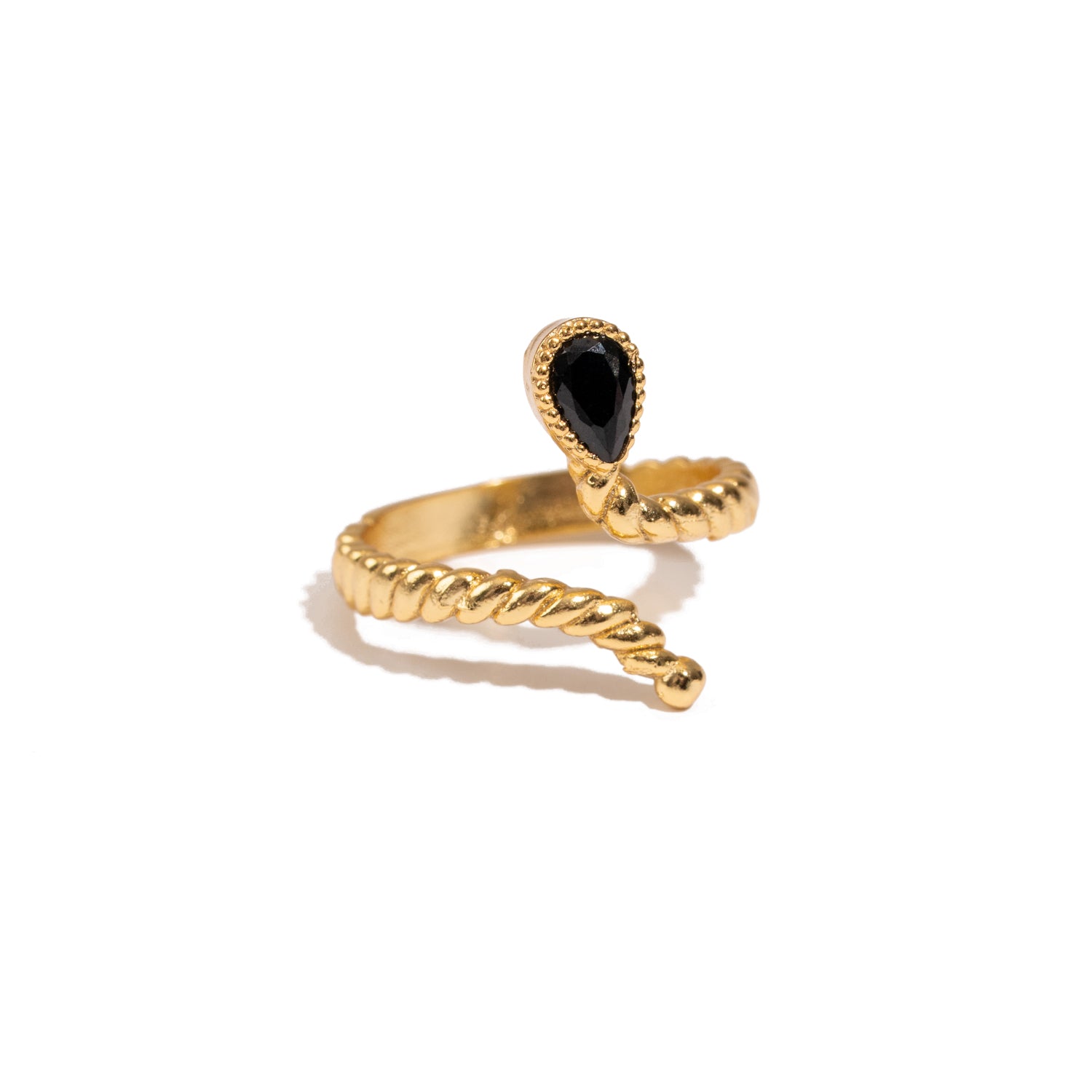 Midnight Teardrop Black Onyx Gold Adjustable Ring