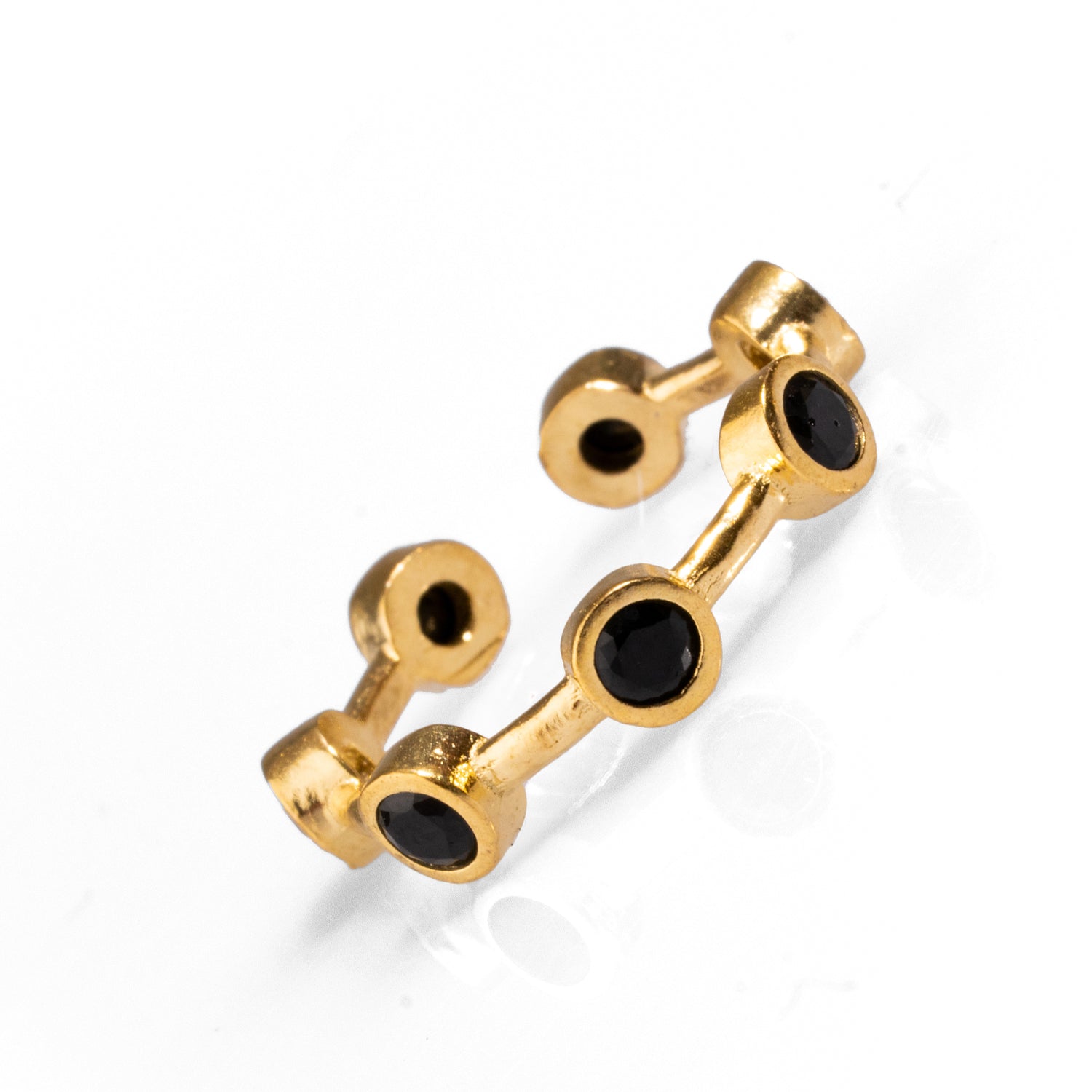 "Black Onyx & Gold Stackable Ring - Handmade in USA with Adjustable Fit"