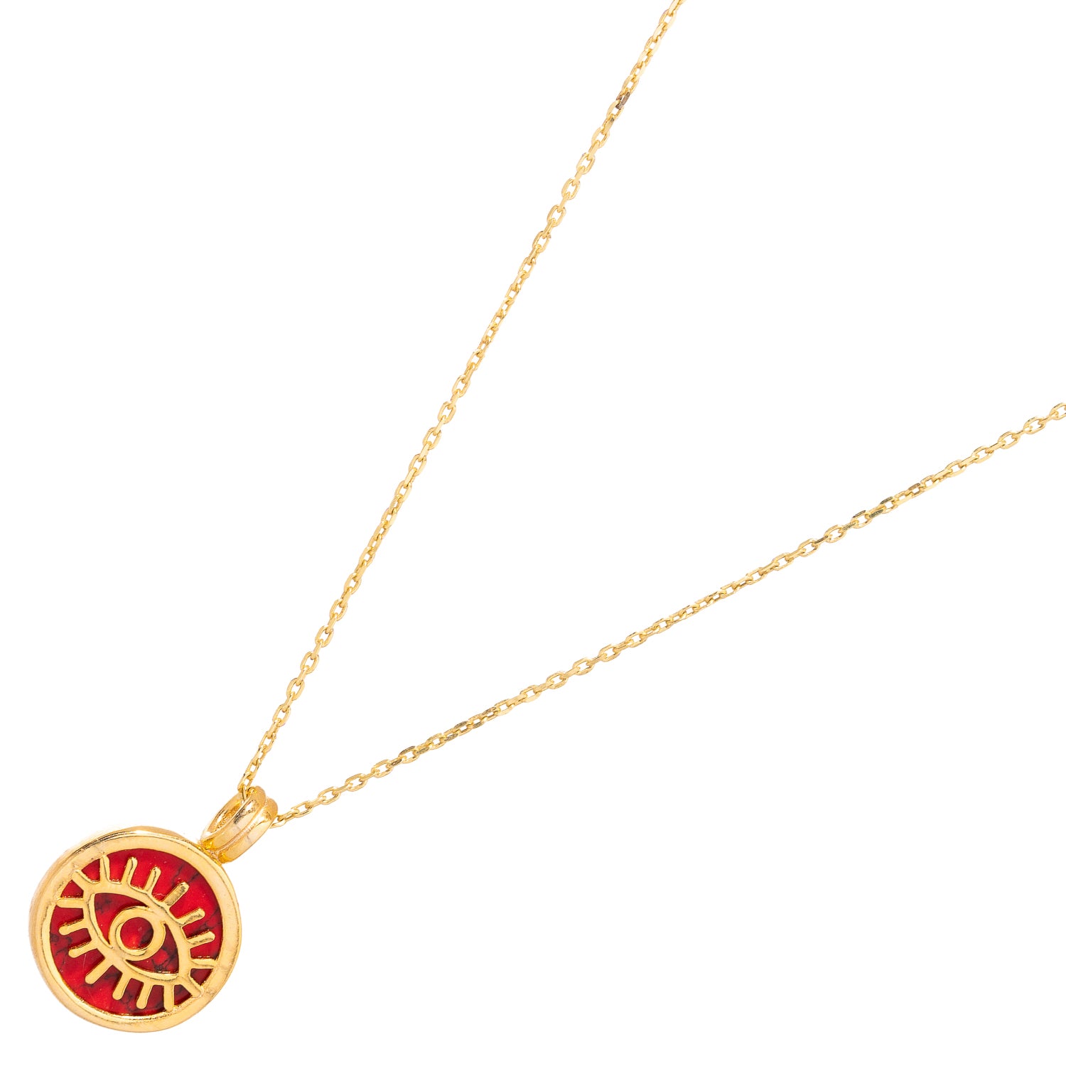 18K Gold-Plated Necklace with Coral Evil Eye Talisman for Positive Energy and Protection