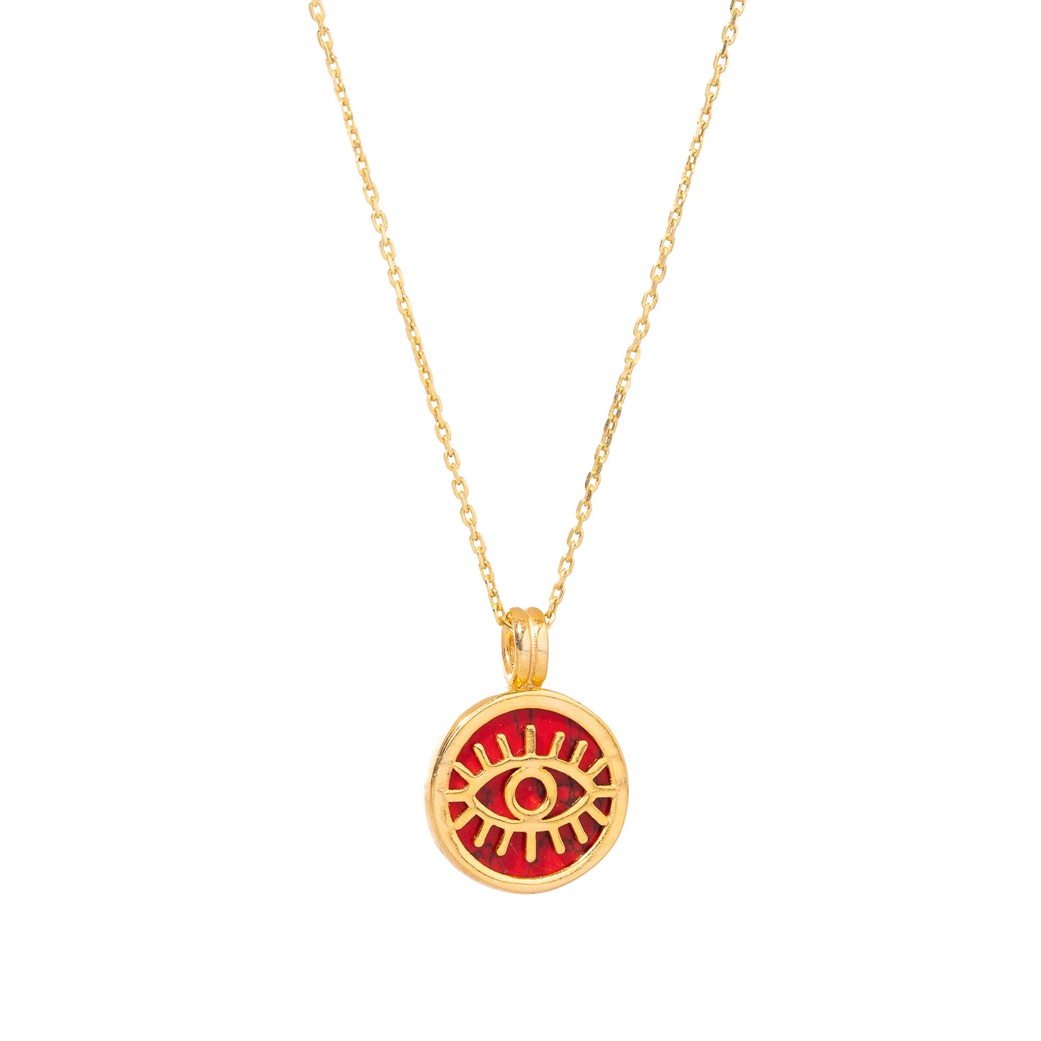 18K Gold-Plated Evil Eye Necklace with Coral Pendant for Spiritual Protection and Style