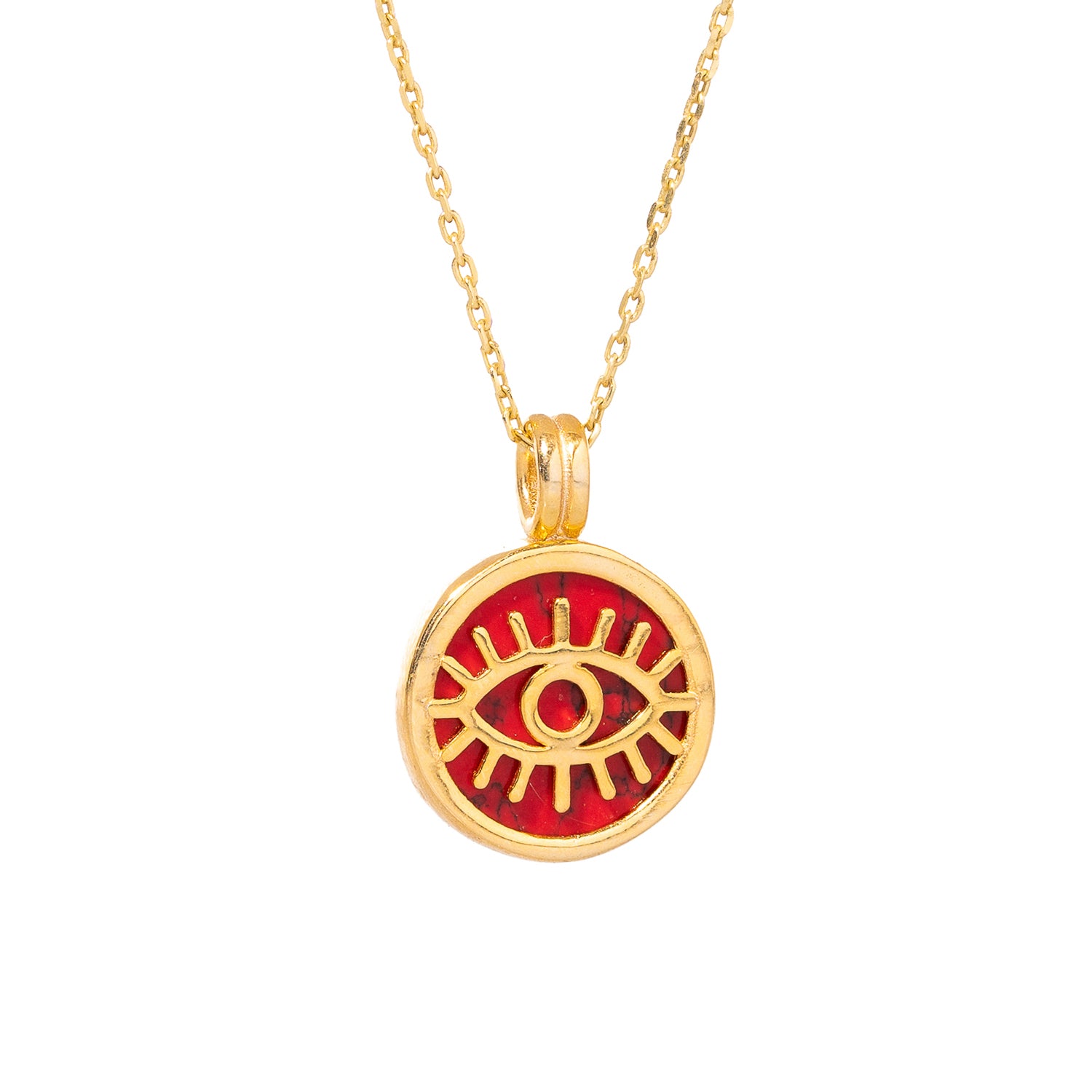 Handcrafted 18K Gold-Plated Coral Necklace with Evil Eye Talisman for Spiritual Well-Being