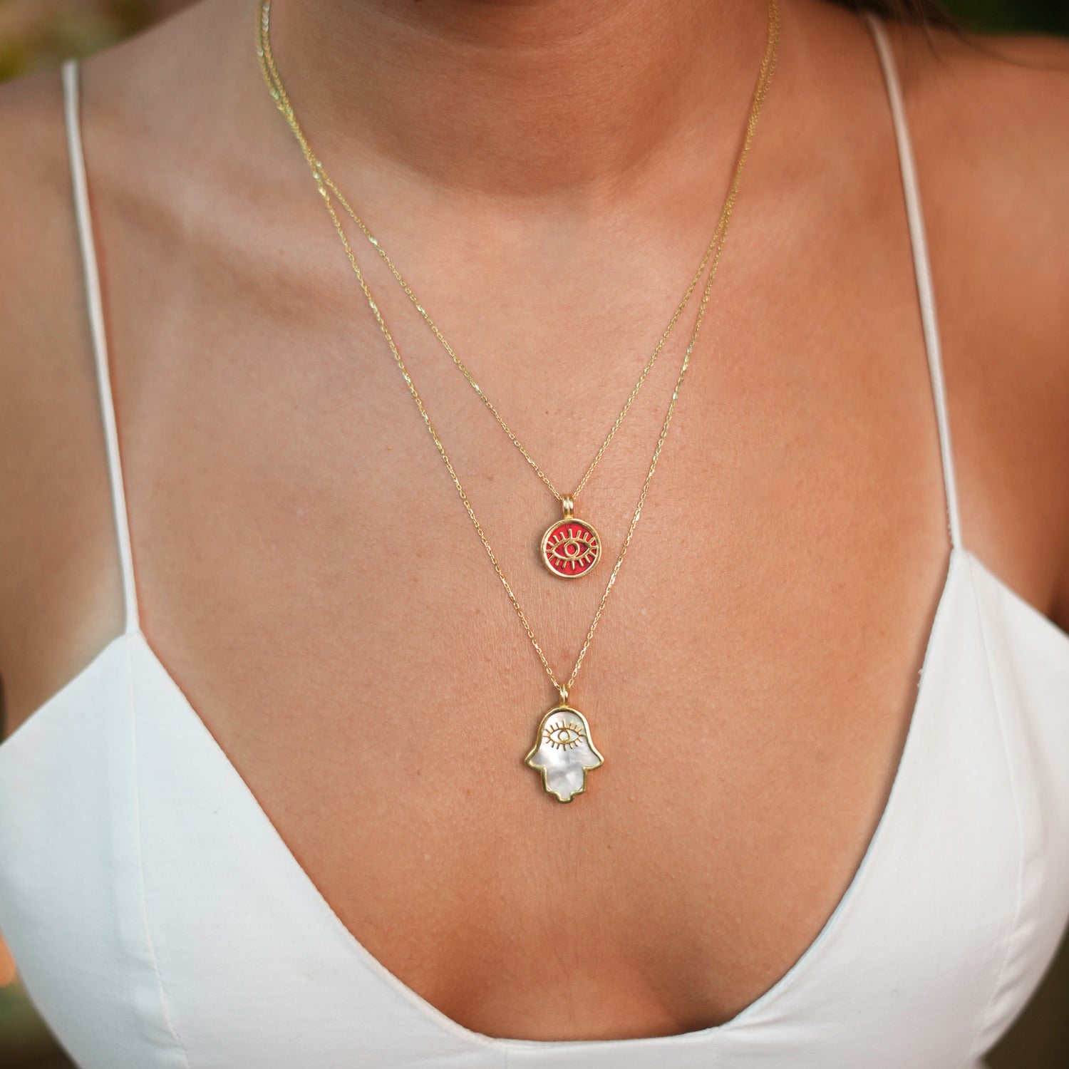 Gold and Coral Evil Eye Pendant Necklace for Spiritual Protection and Timeless Style