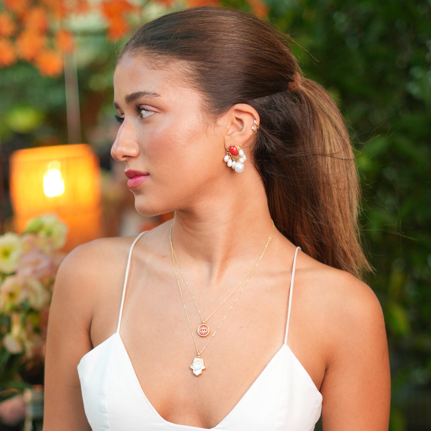 Gold Evil Eye Talisman Necklace with Coral Stone for Protection and Meaningful Elegance