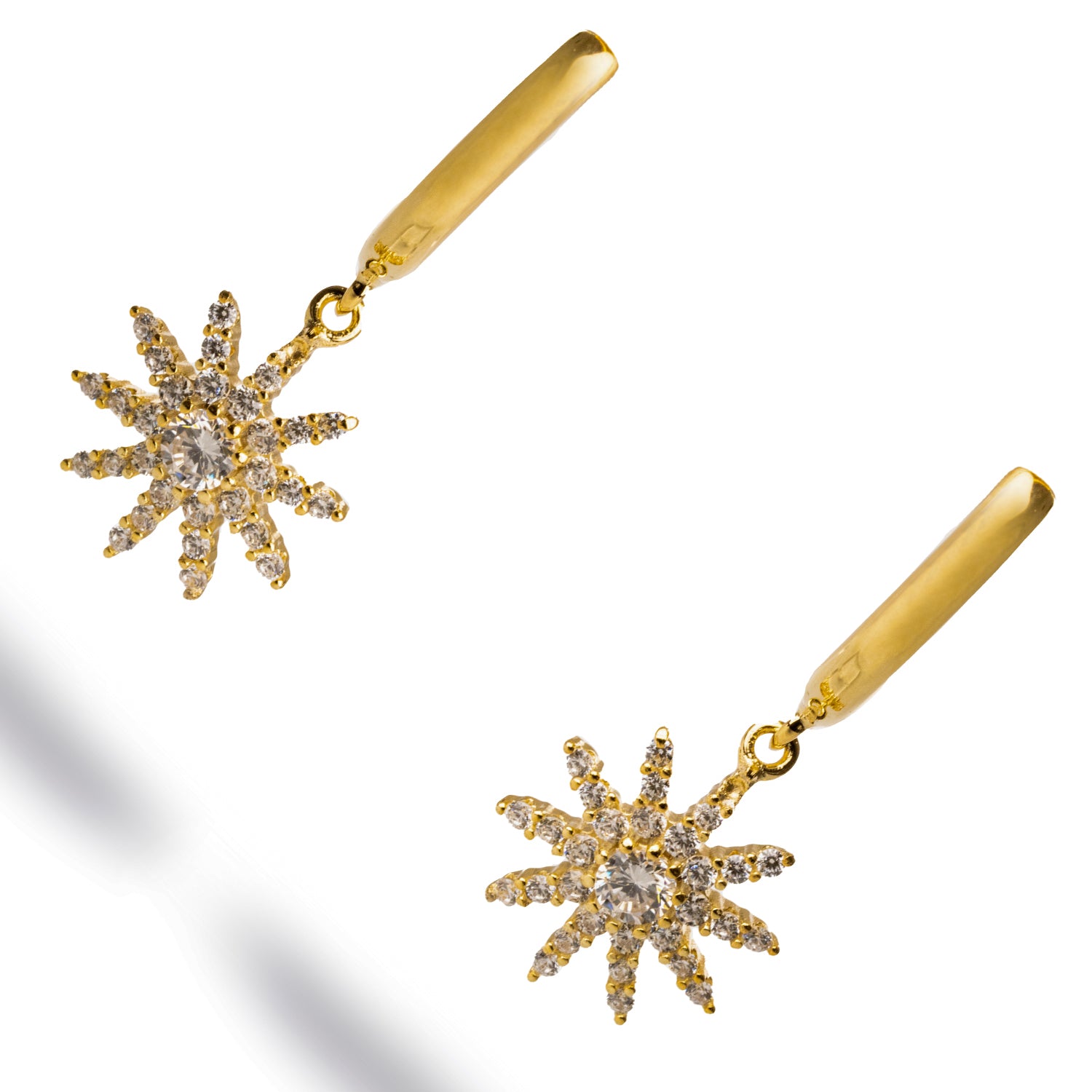 Handmade Gold Sun Earrings with CZ Diamonds - Perfect for Everyday Elegance.