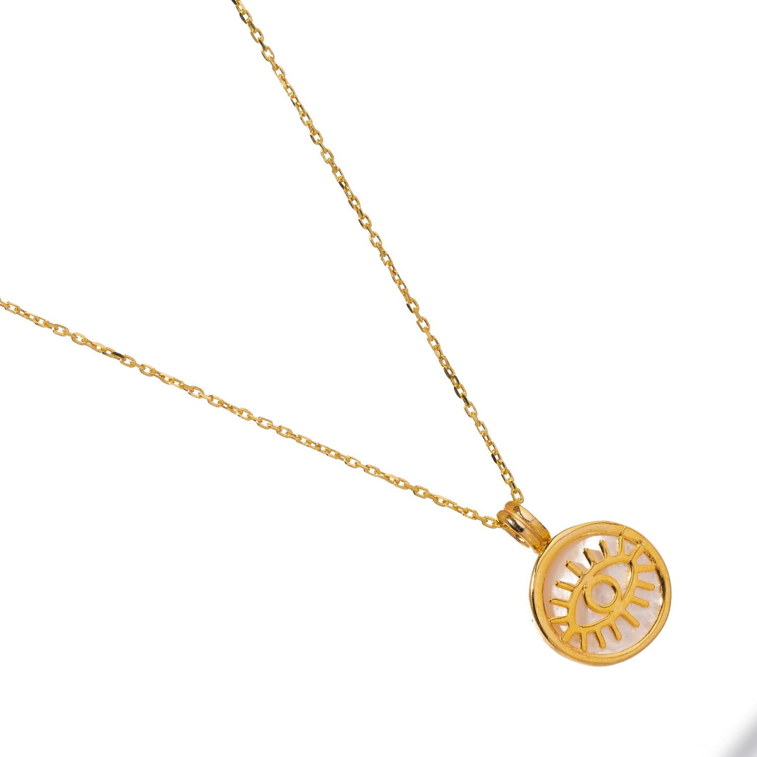 Elegant 18K Gold Necklace with Pearl and Evil Eye Pendant for Spiritual Protection and Luxury