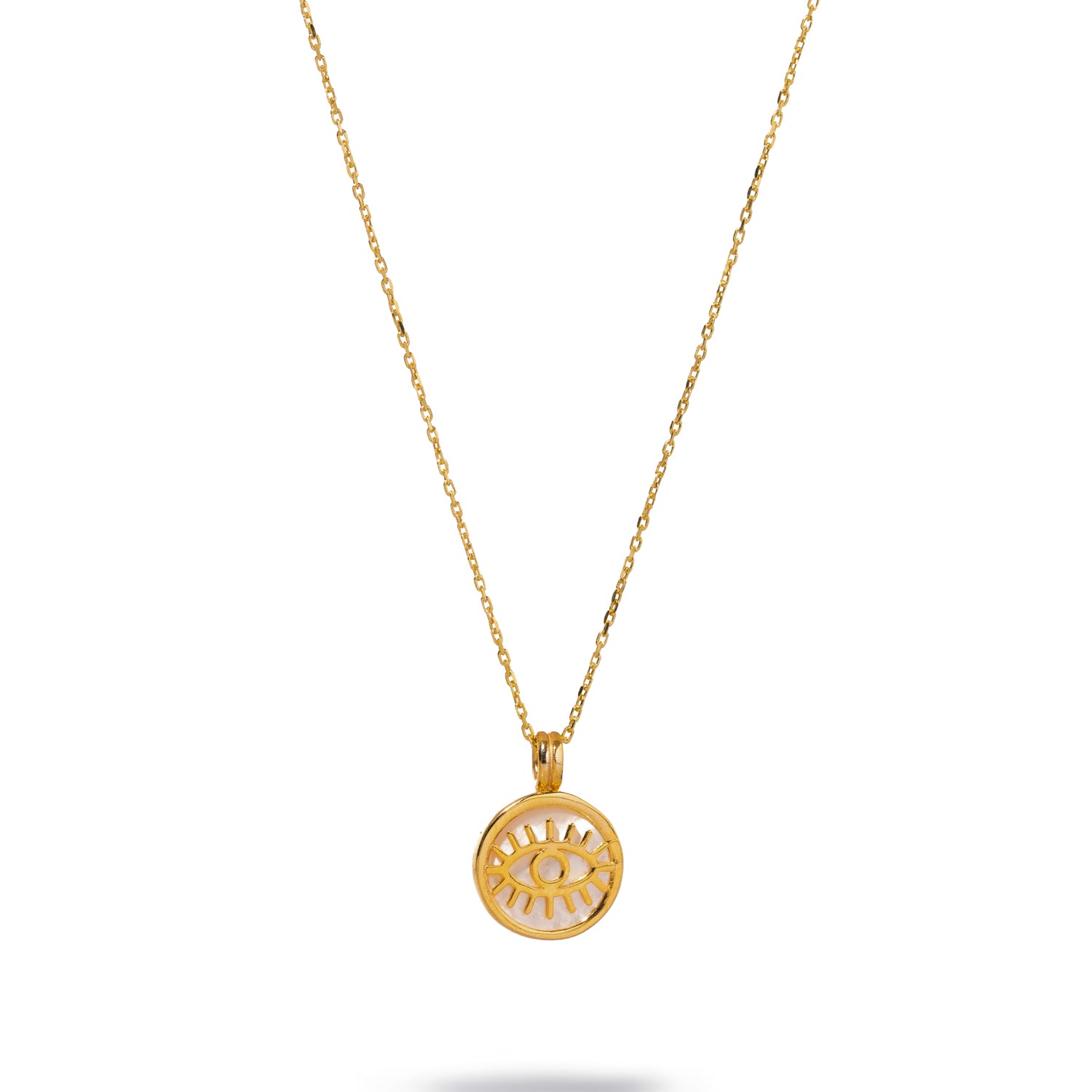 Handmade Gold Necklace with Pearl and Evil Eye Pendant for Spiritual Protection and Sophistication