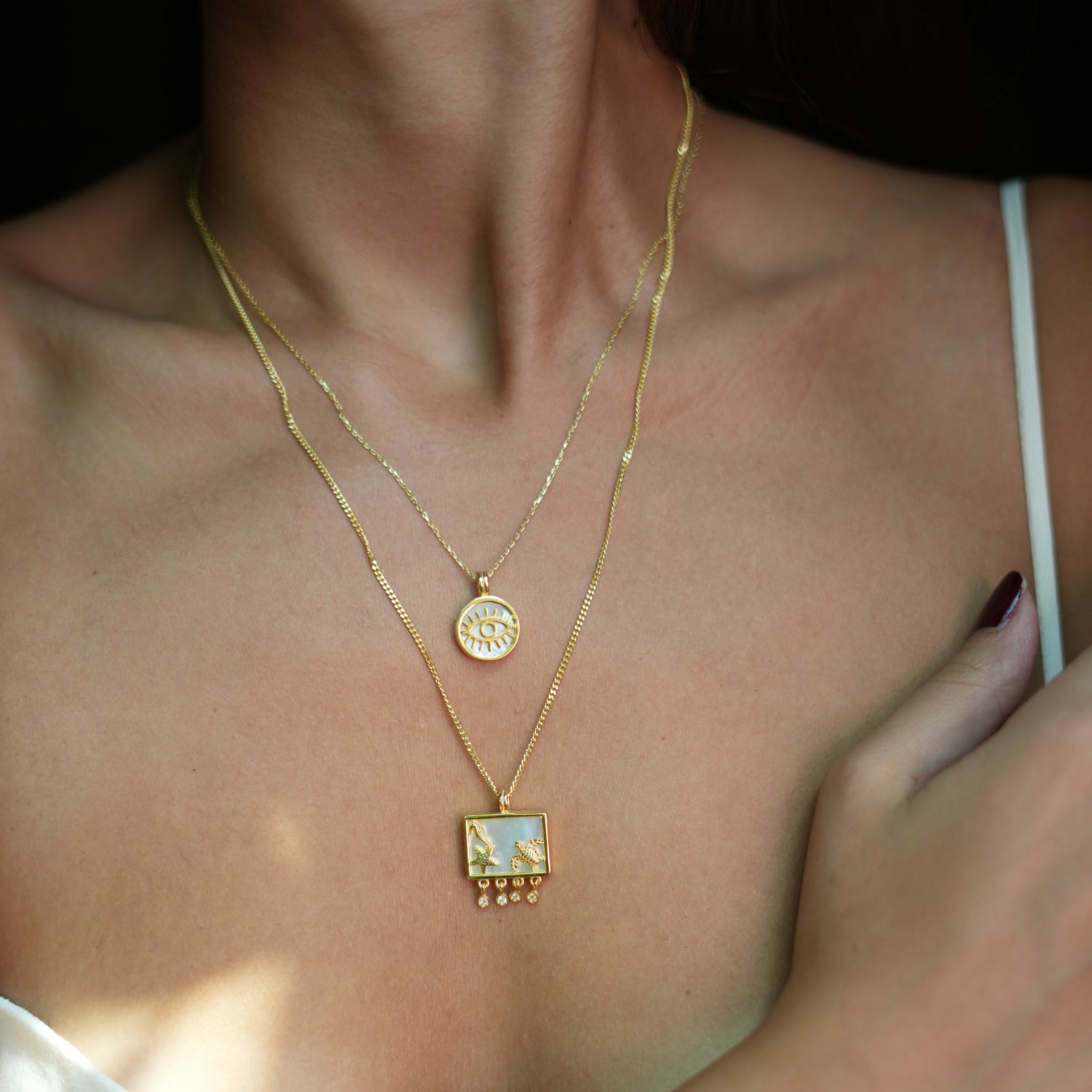 18K Gold-Plated Necklace with Pearl and Evil Eye Talisman Pendant for Good Fortune and Protection