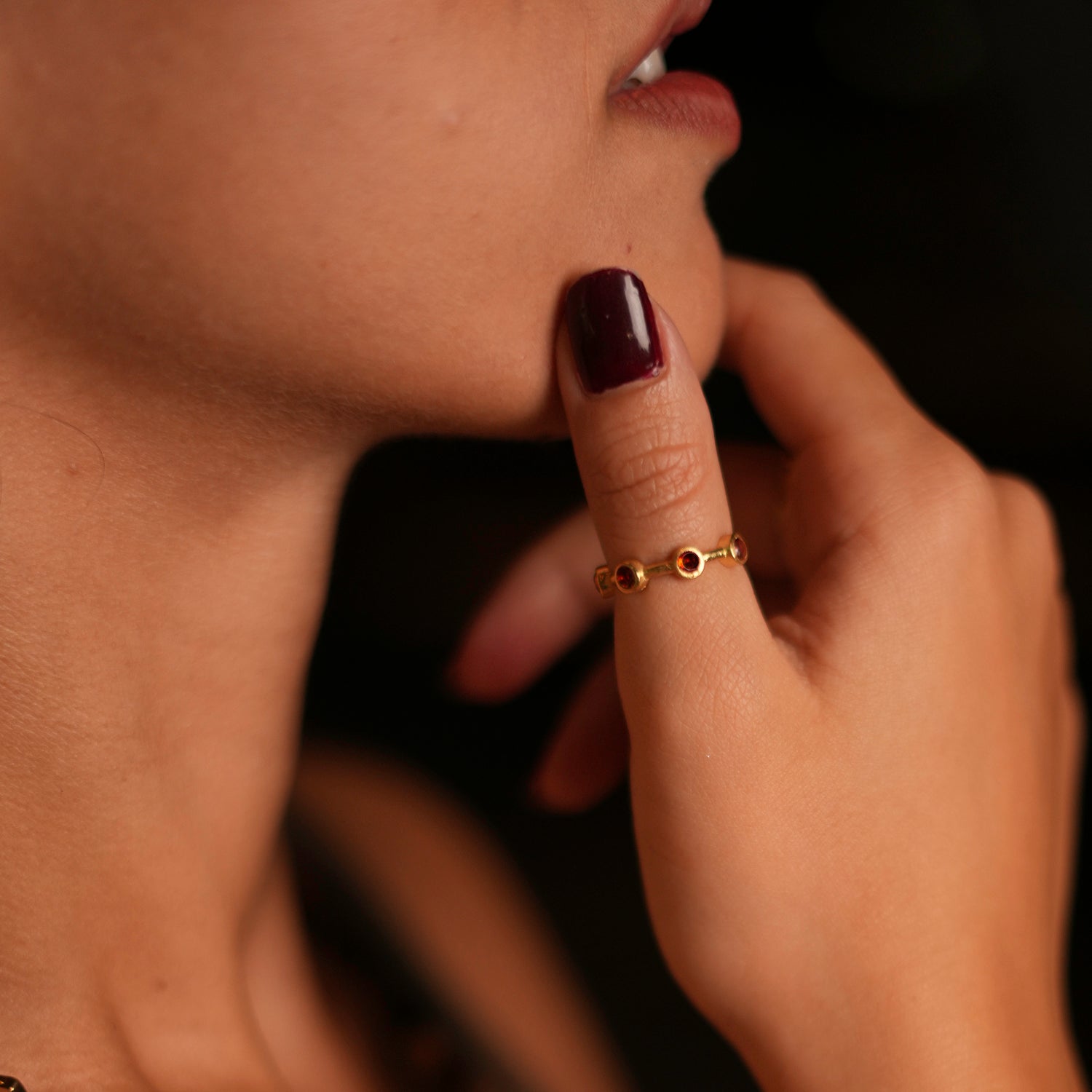 Delicate Ruby Stone Stackable Ring with 24K Gold Plating for a Timeless Look
