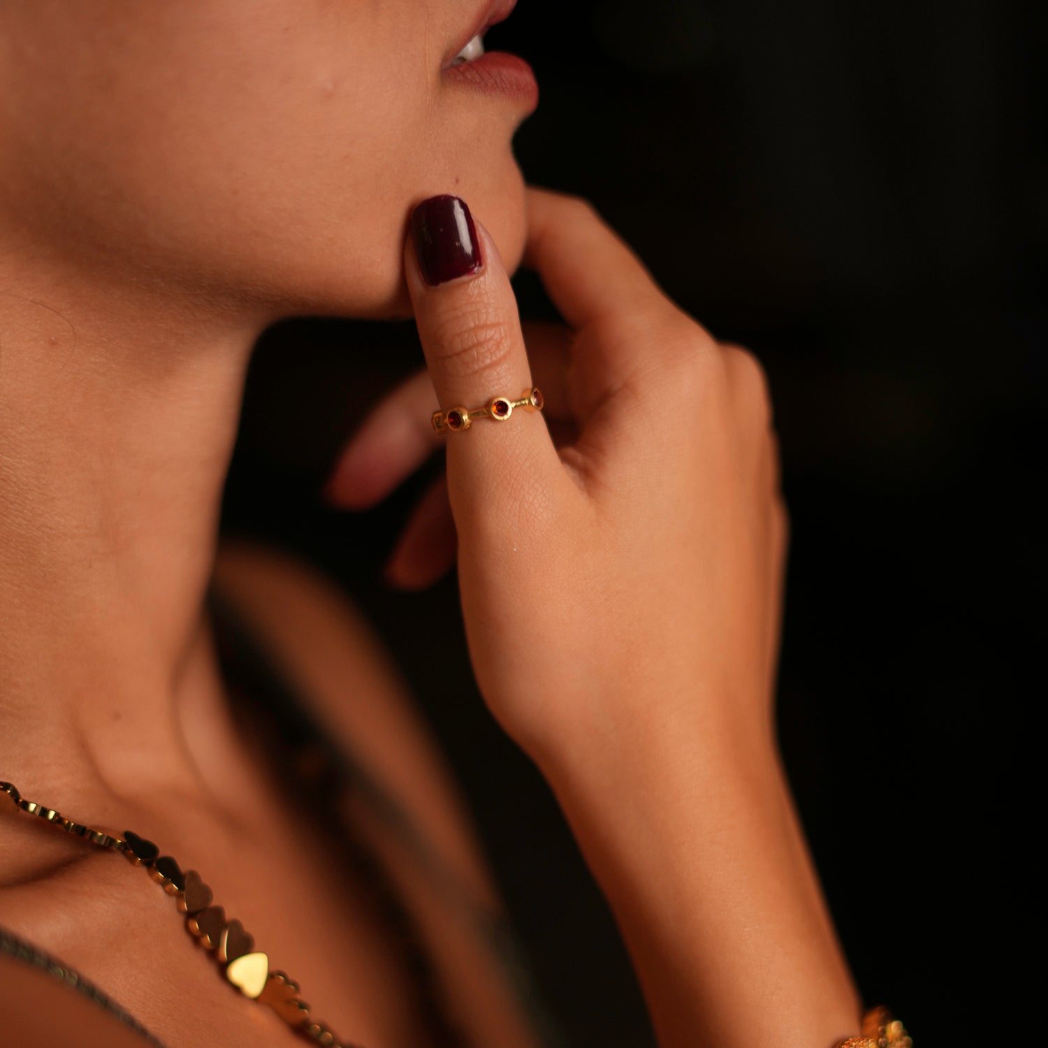Ruby Stone and Gold Stackable Ring with Adjustable Fit for Versatile Style