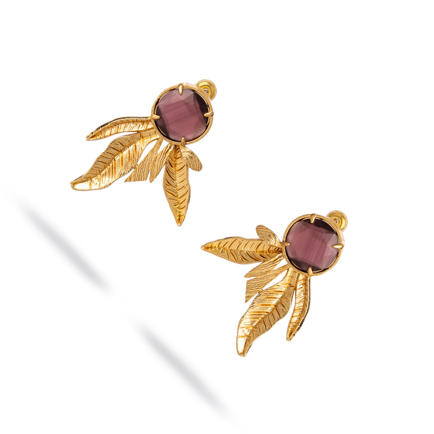 Mocha Feather Cat Eye Stud Earrings