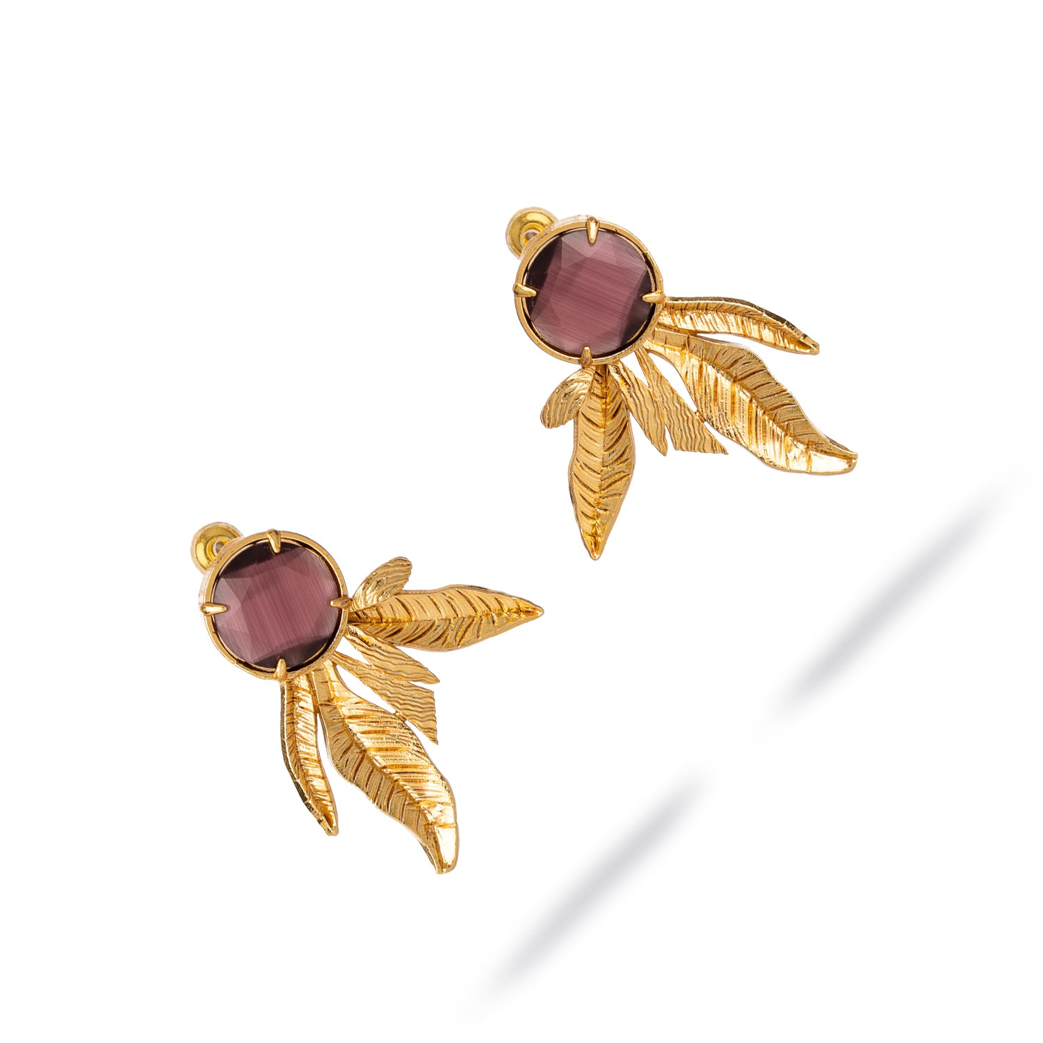 Mocha Feather Cat Eye Stud Earrings