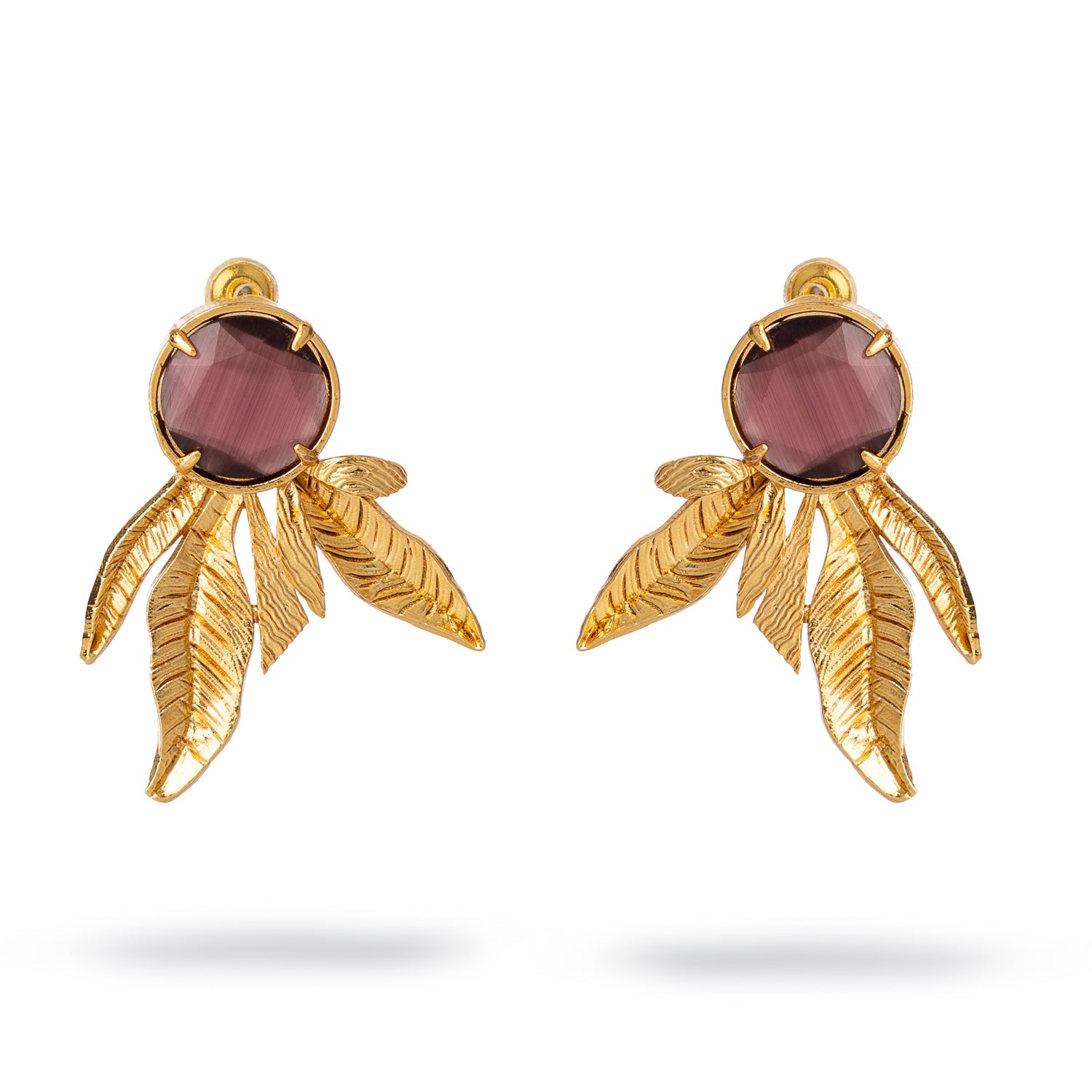 Mocha Feather Cat Eye Stud Earrings