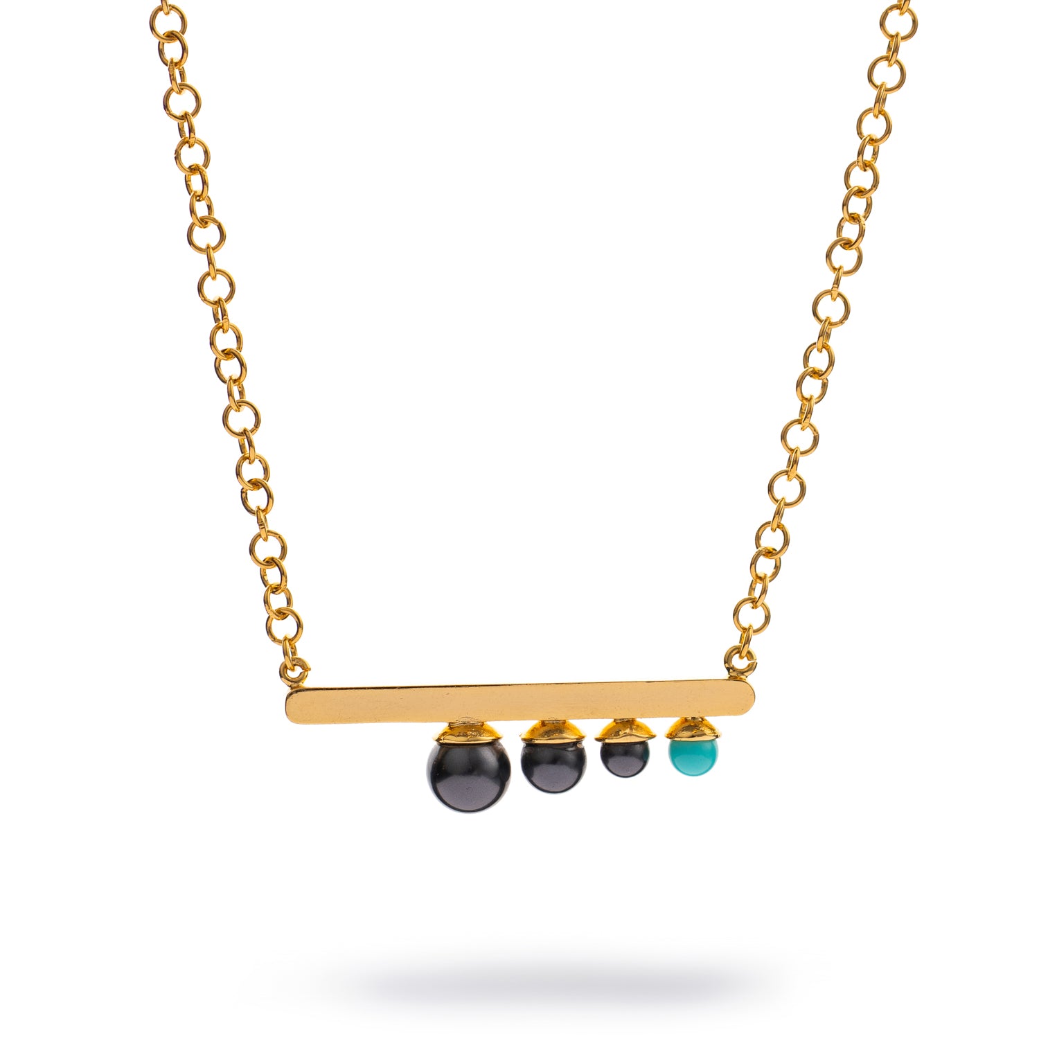 Modern Harmony Black Pearl & Turquoise Gold Necklace