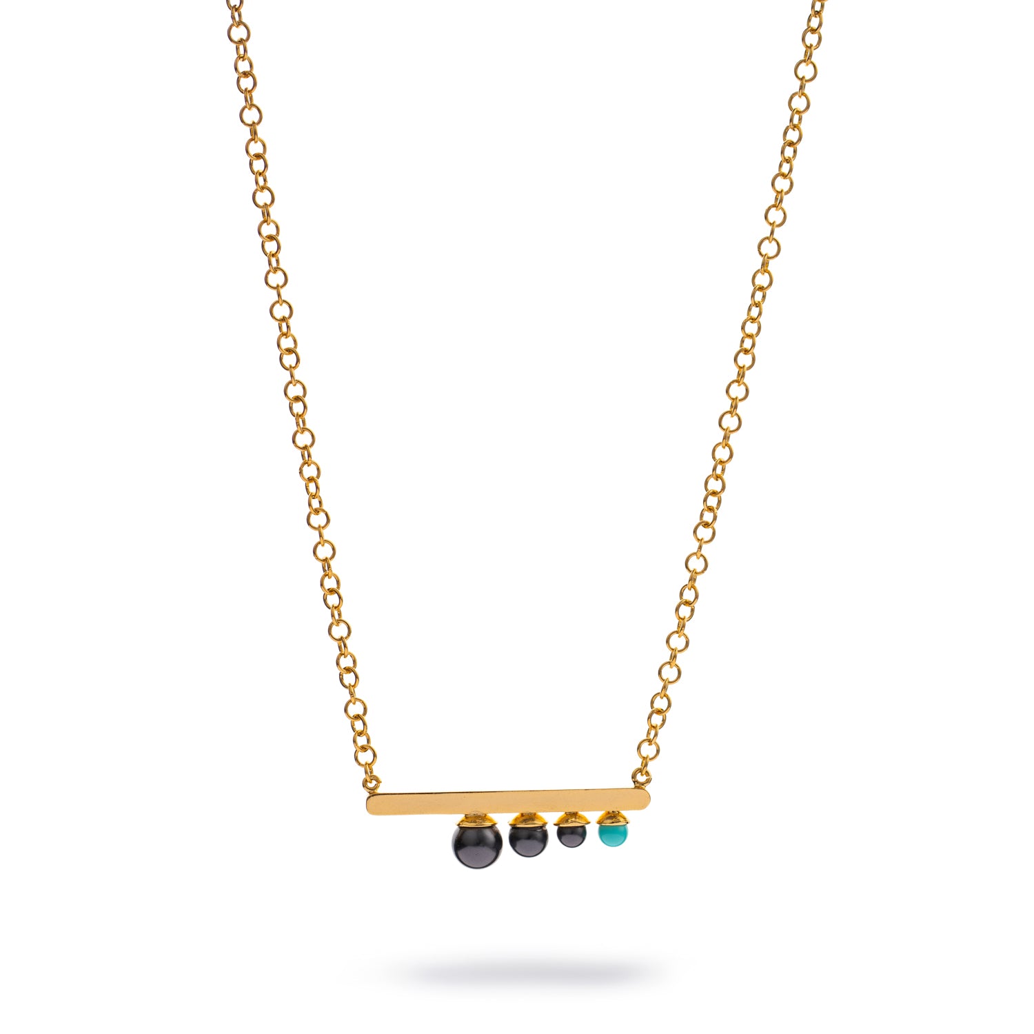 Modern Harmony Black Pearl & Turquoise Gold Necklace