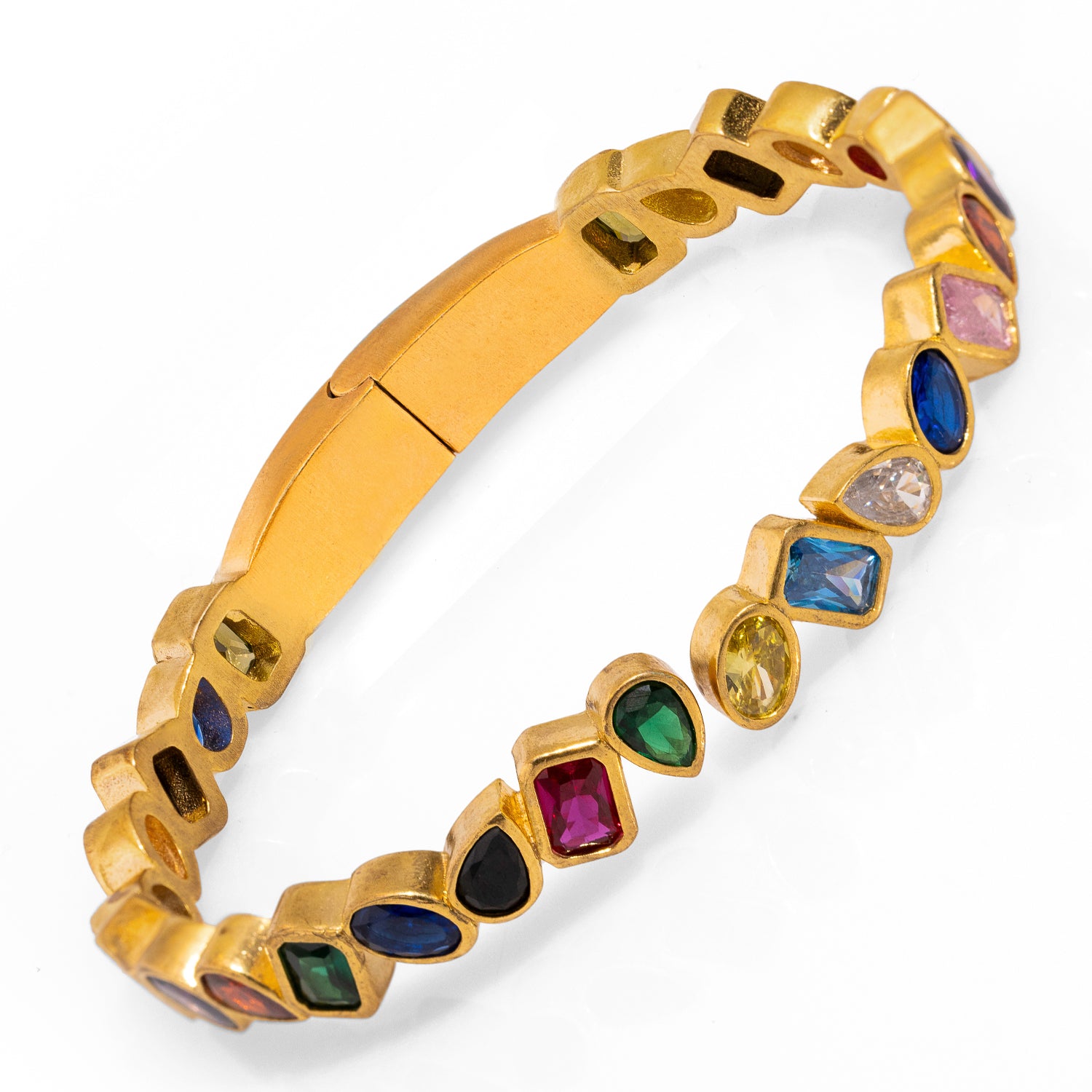 Luxurious 24K Gold Bangle Bracelet with Multi-Gemstones for a Timeless, Chic Look