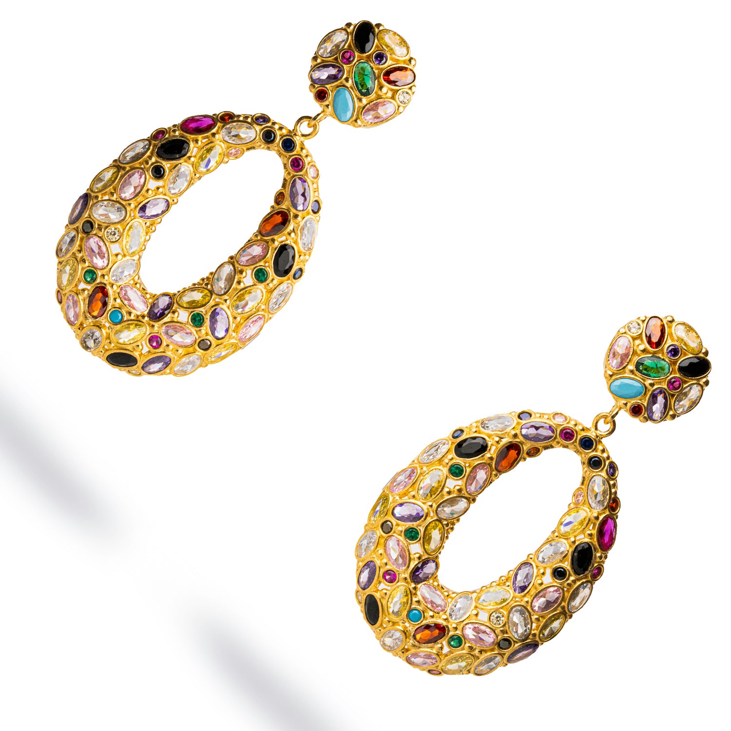 Handmade 24K Gold Earrings with Turquoise, Ruby, and Sapphire for a Statement Look