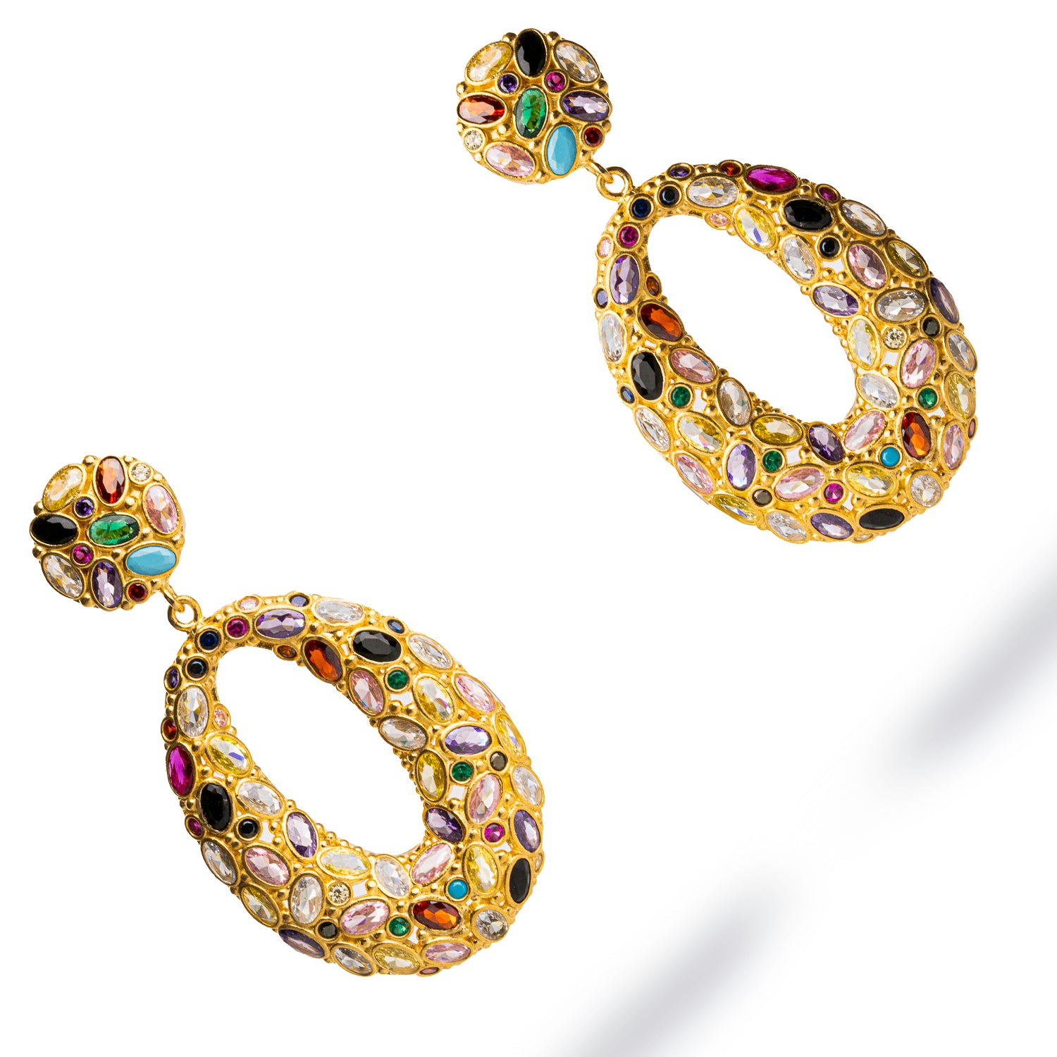 Gold-Plated Chunky Earrings with Multi-Gemstones: Sapphire, Turquoise, and Ruby for Bold Style