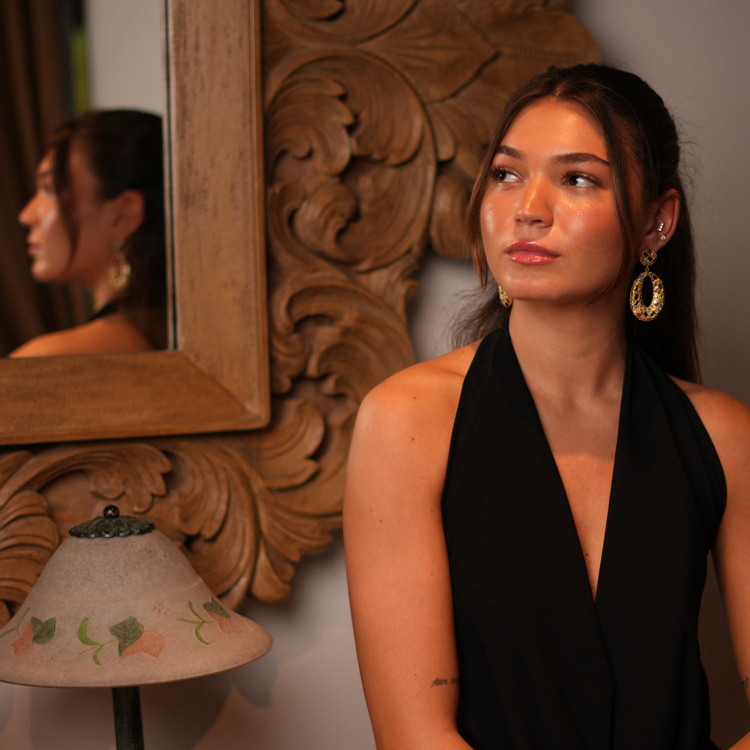 24K Gold Earrings with Multi-Gemstones, Including Turquoise, Ruby, and Sapphire for a Stunning Look