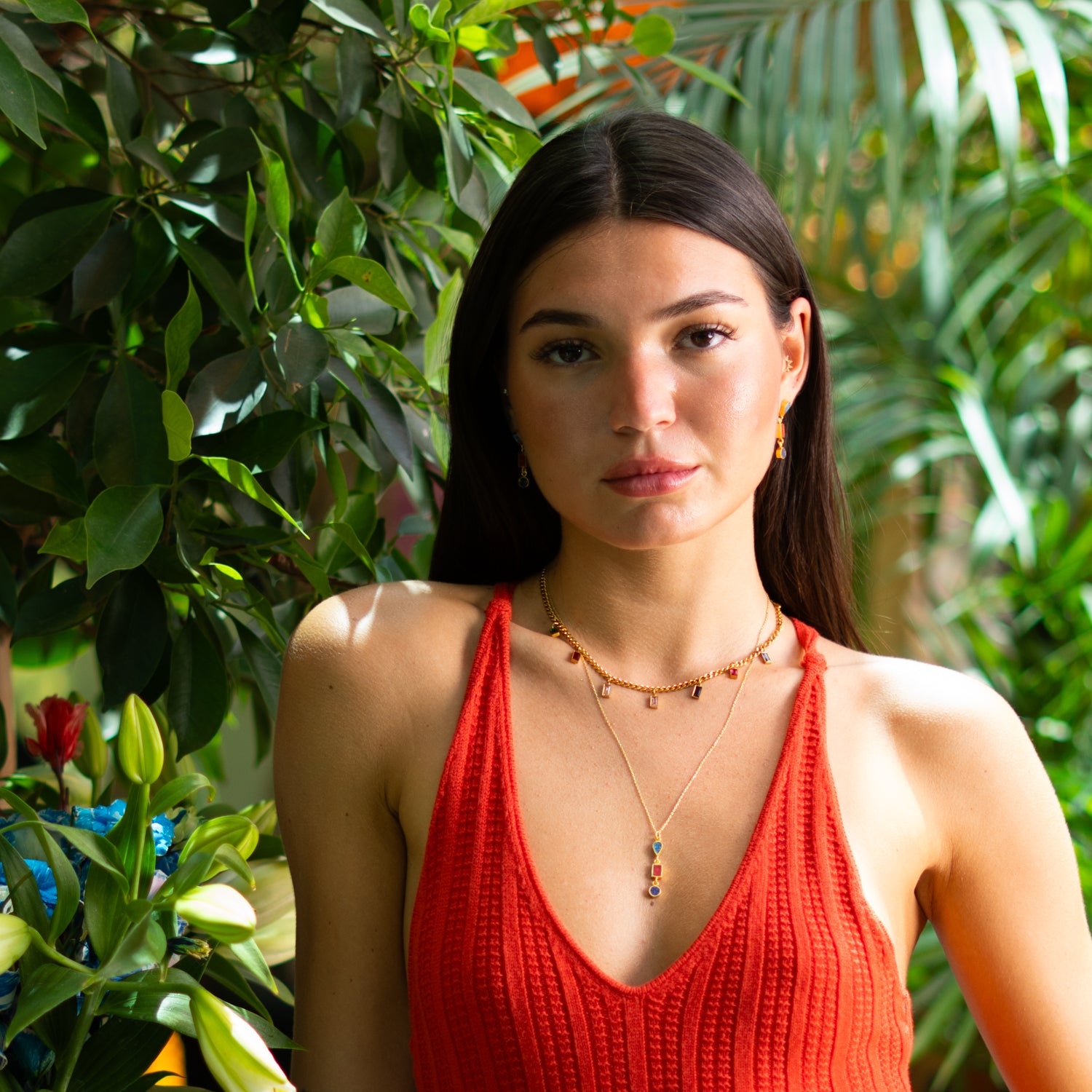 Rectangular-cut gemstone choker necklace in vibrant colors