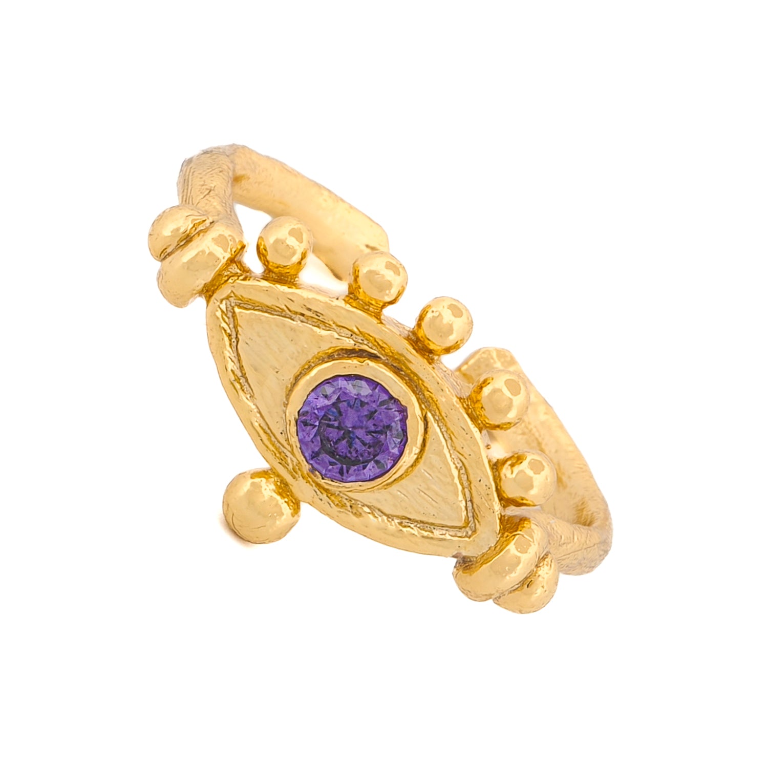 Mystic Amethyst Evil Eye Gold Adjustable Band Ring