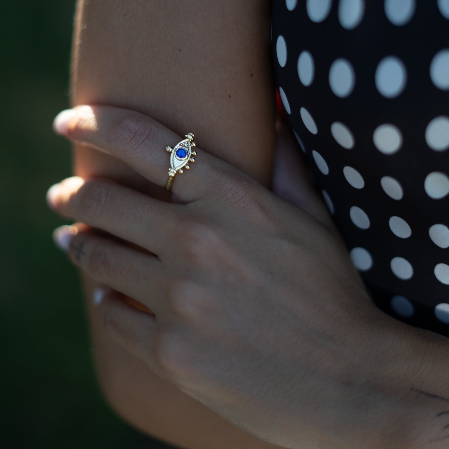 Mystic Amethyst Evil Eye Gold Adjustable Band Ring