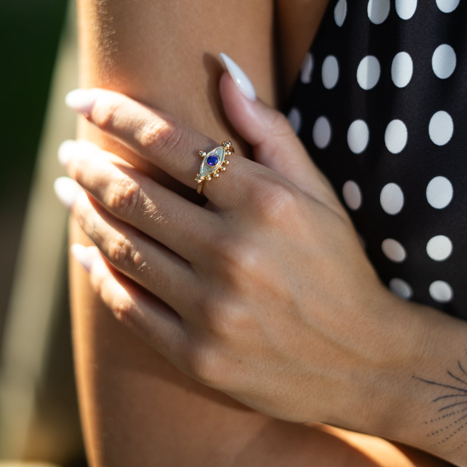 Mystic Amethyst Evil Eye Gold Adjustable Band Ring