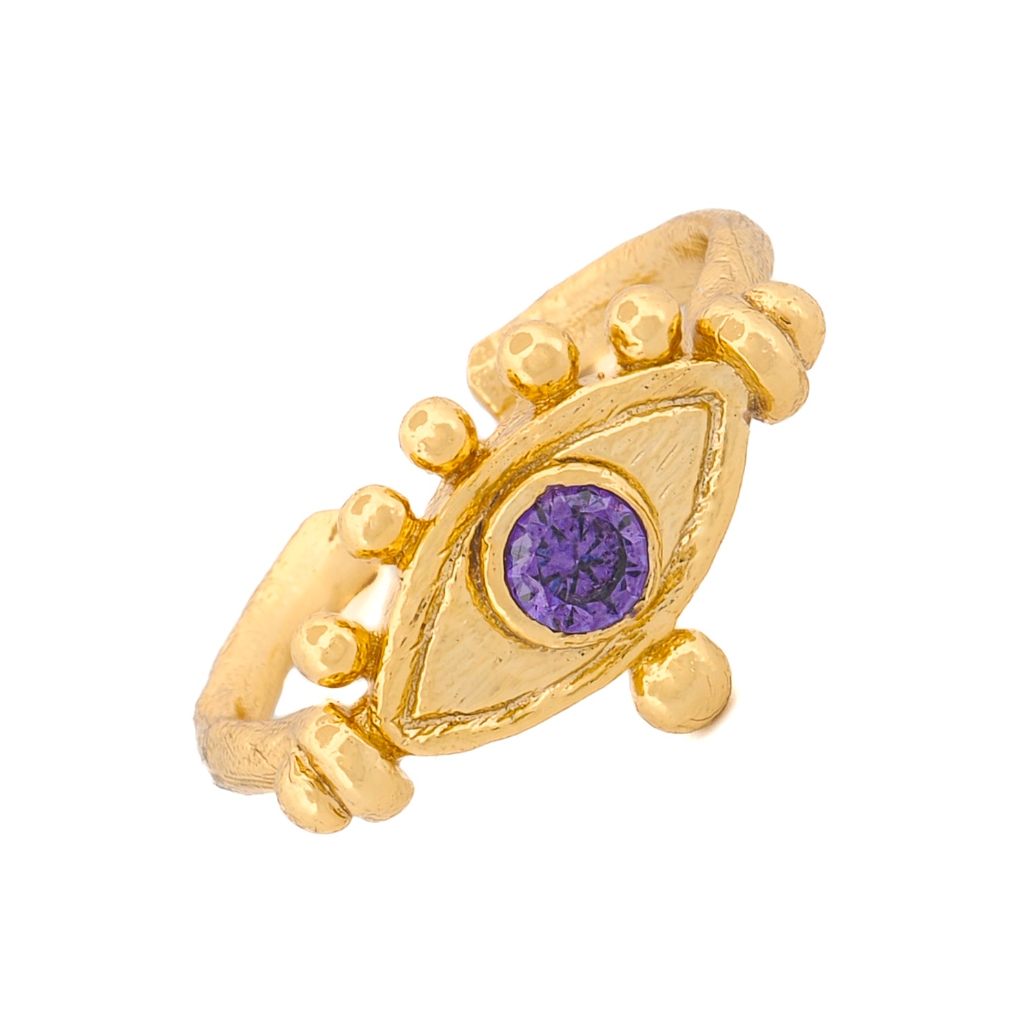 Mystic Amethyst Evil Eye Gold Adjustable Band Ring