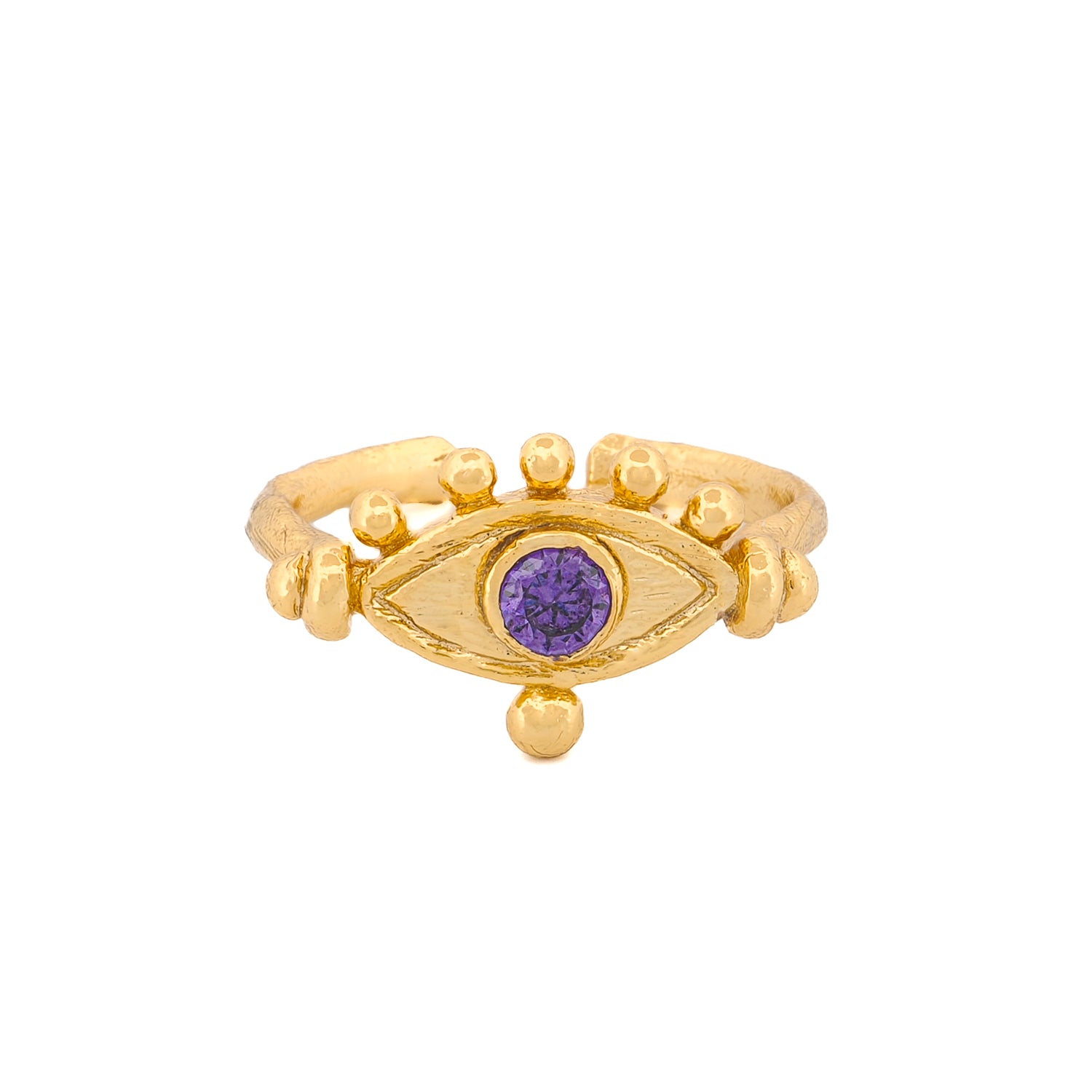 Mystic Amethyst Evil Eye Gold Adjustable Band Ring
