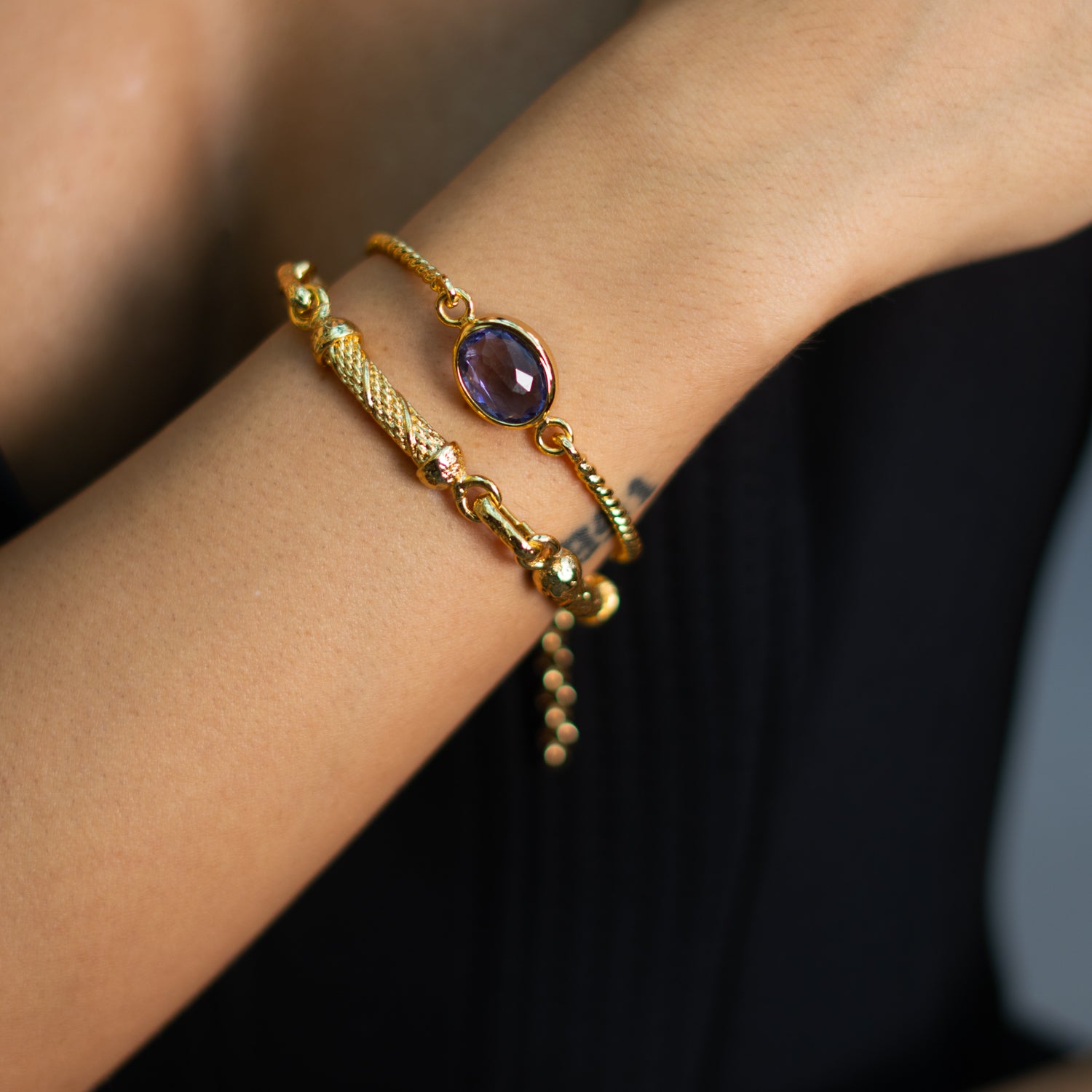 Mystic Amethyst Glow Gold Adjustable Bracelet