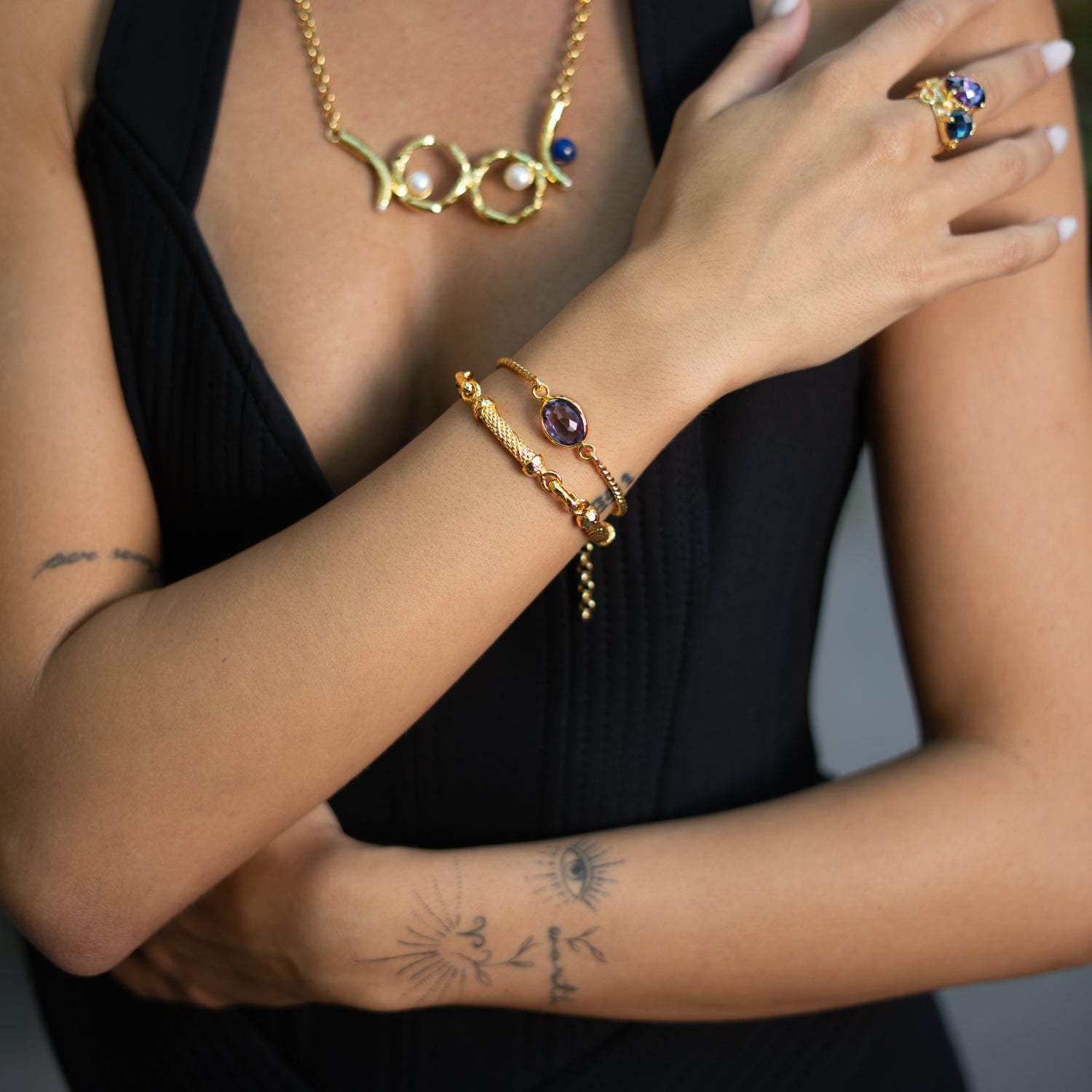 Mystic Amethyst Glow Gold Adjustable Bracelet